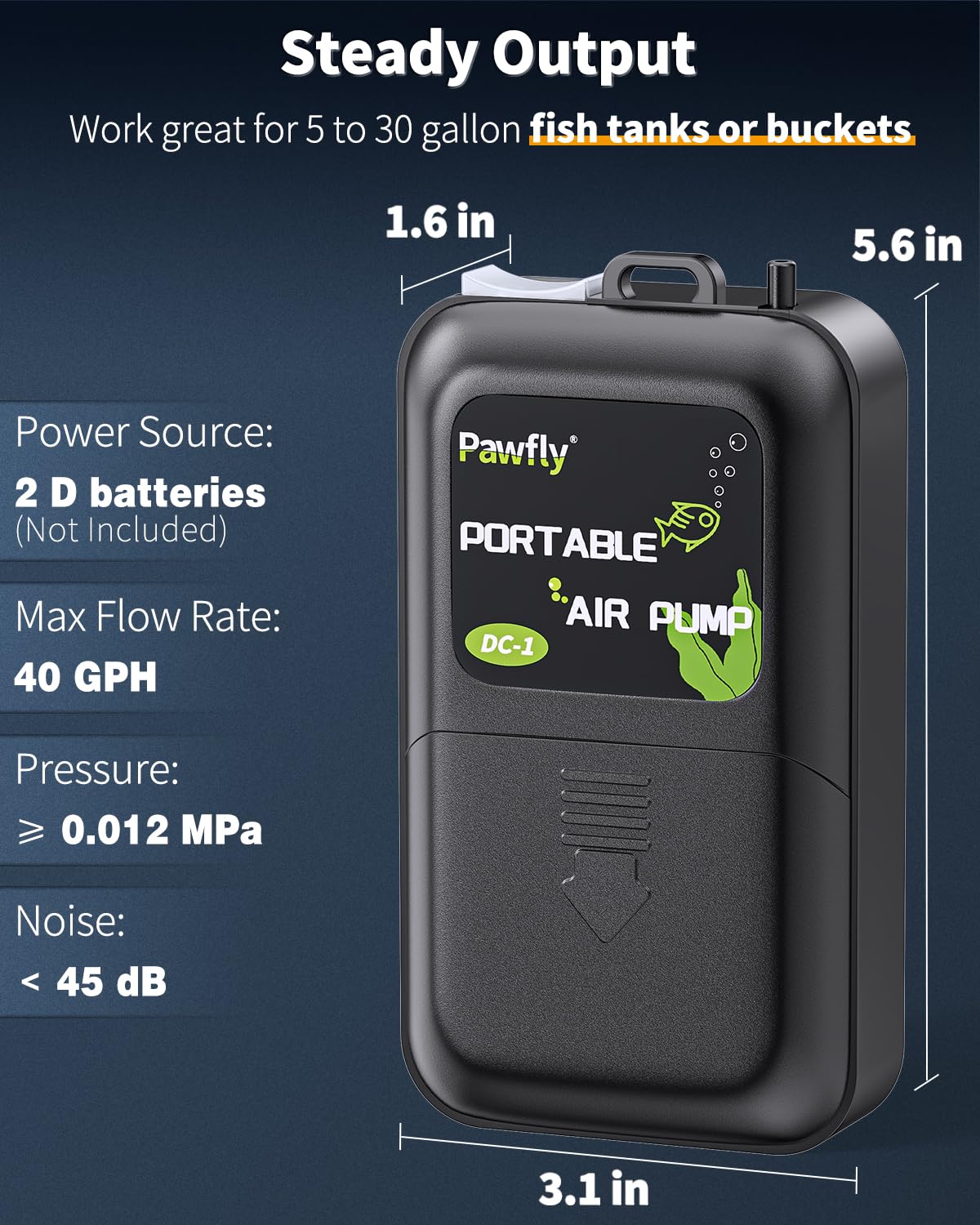 Pawfly bomba de aire con accesorios integrados para aeración rápida al aire libre.