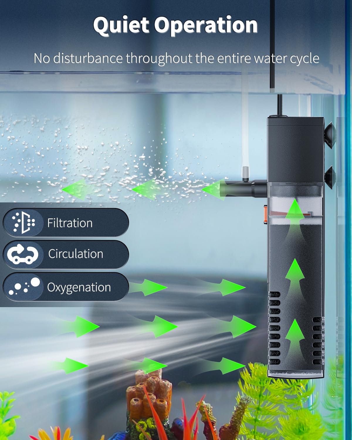 Pawfly ajuste de flujo de agua para adaptar la circulación en el acuario.