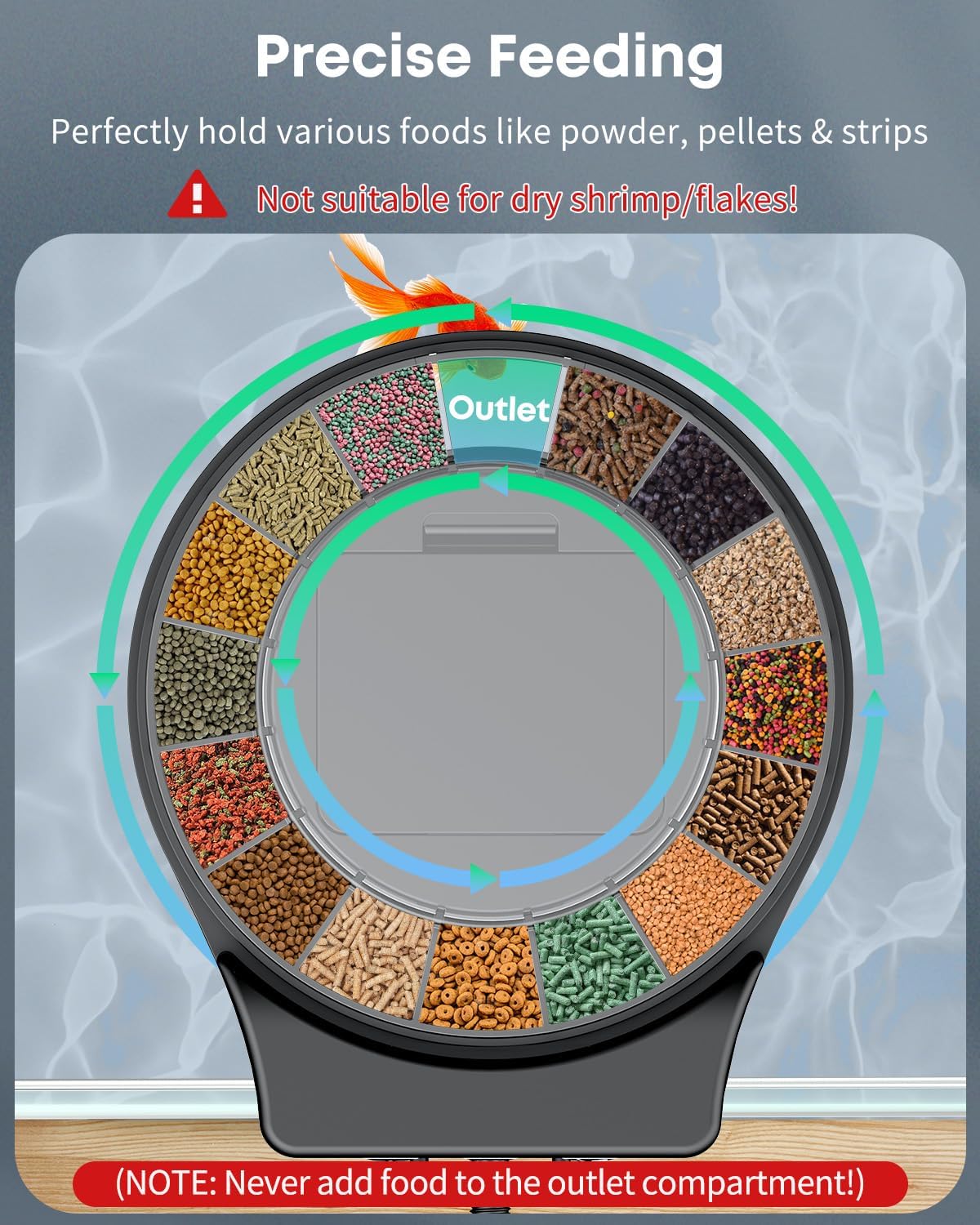 Pawfly instalado en la pared del acuario para alimentación sin esfuerzo.