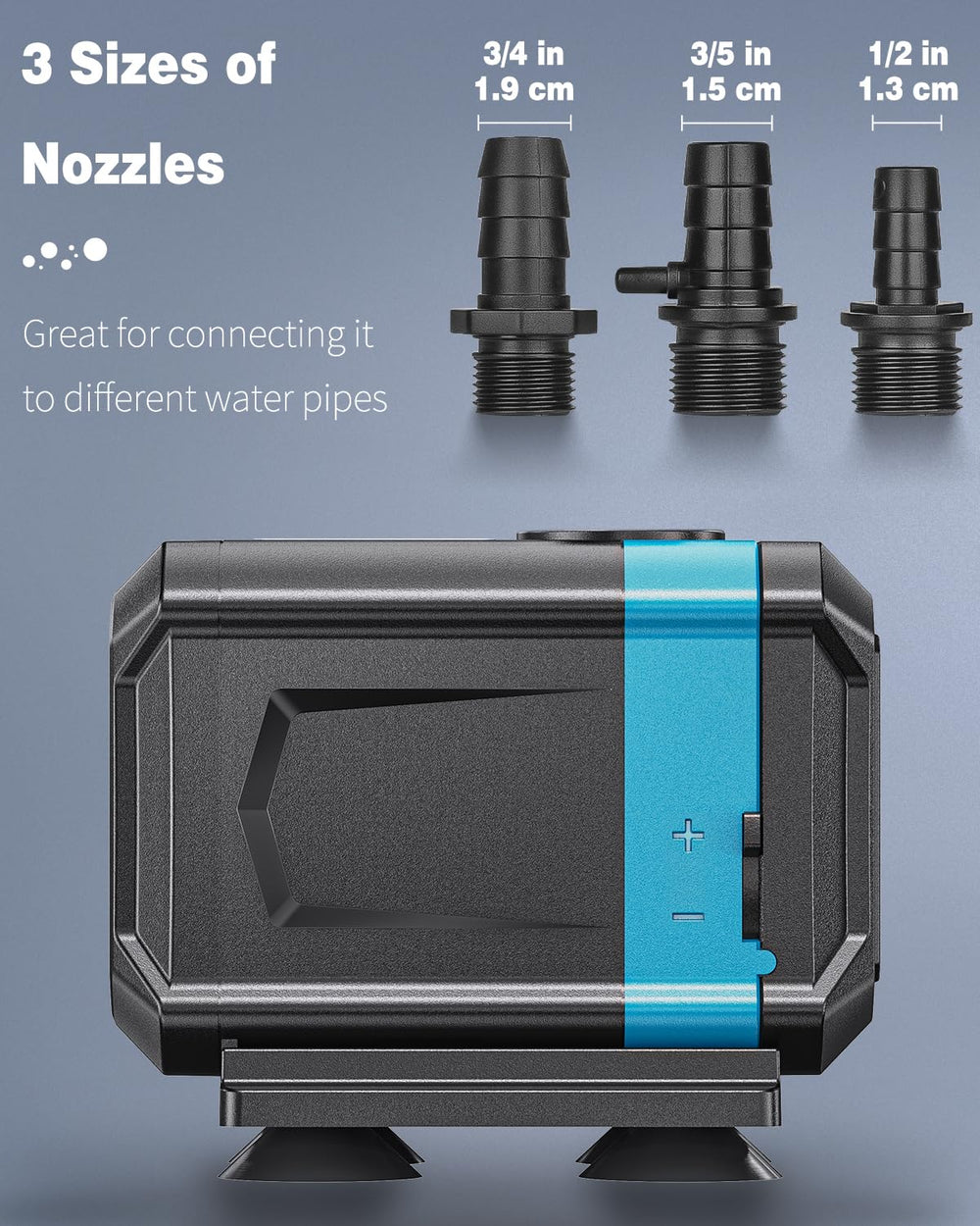 Bomba Pawfly con accesorios de toberas para efectos en cascadas.