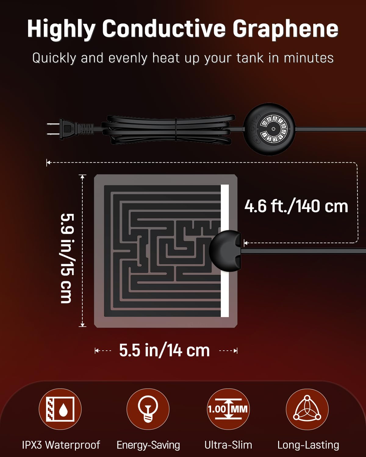 Pawfly cable de 1,4 m para instalación flexible del calefactor reptil.