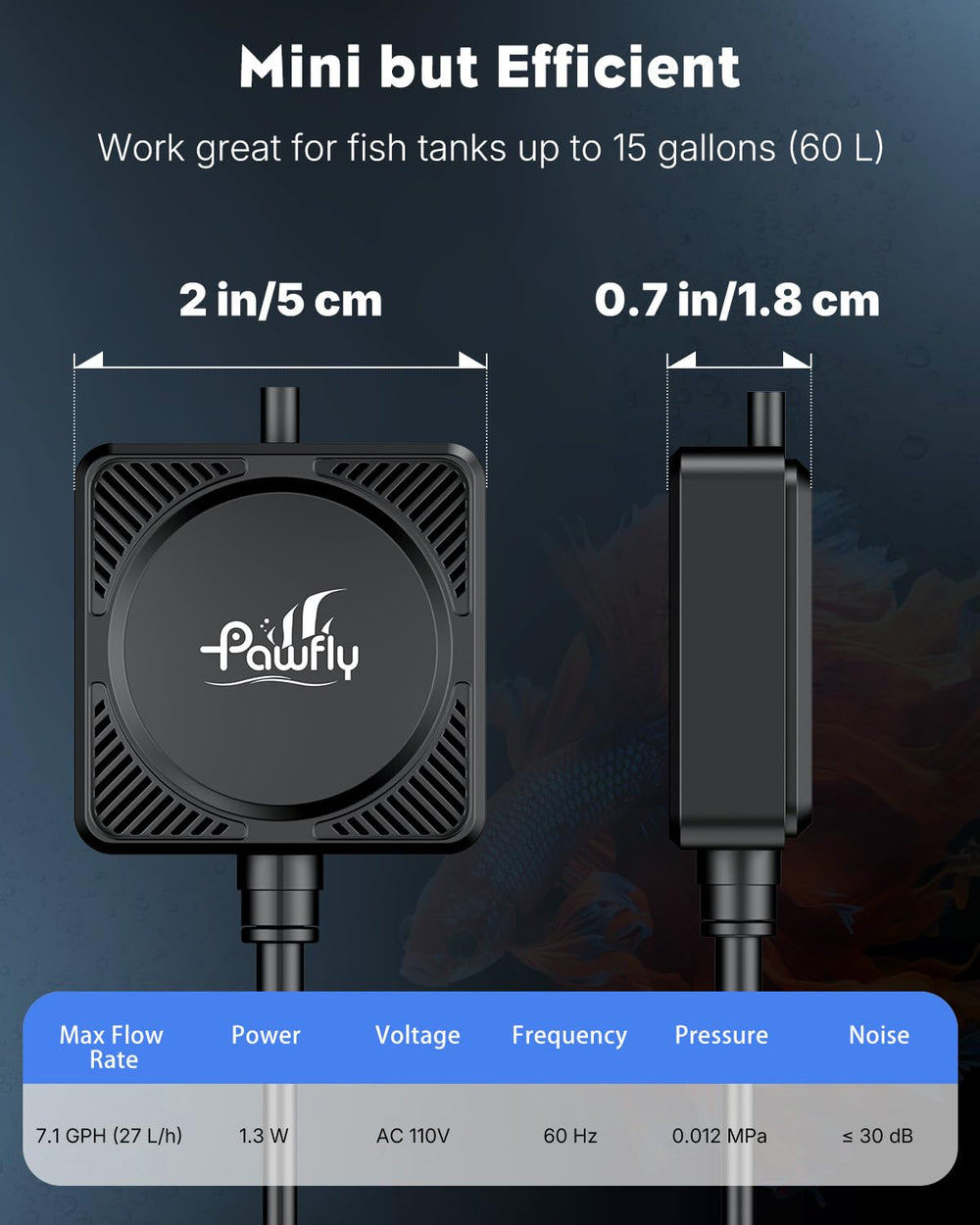 Pawfly kit oxigenacion nano, instalación rápida para acuarios de 1 a 15 galones.