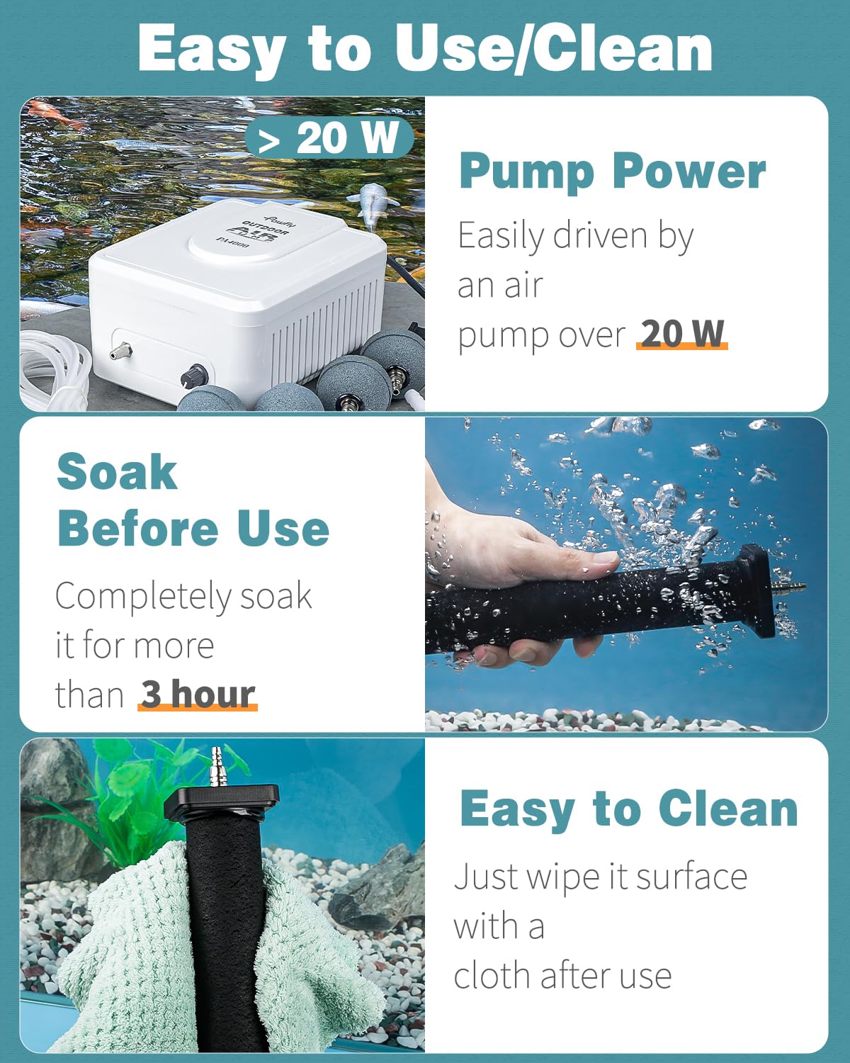 Pawfly piedra de aire para acuario grande con base estable