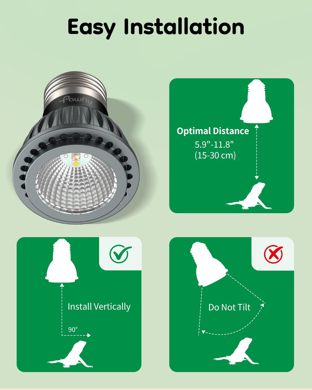 Pawfly UVB Lámpara con base E26 instalación fácil