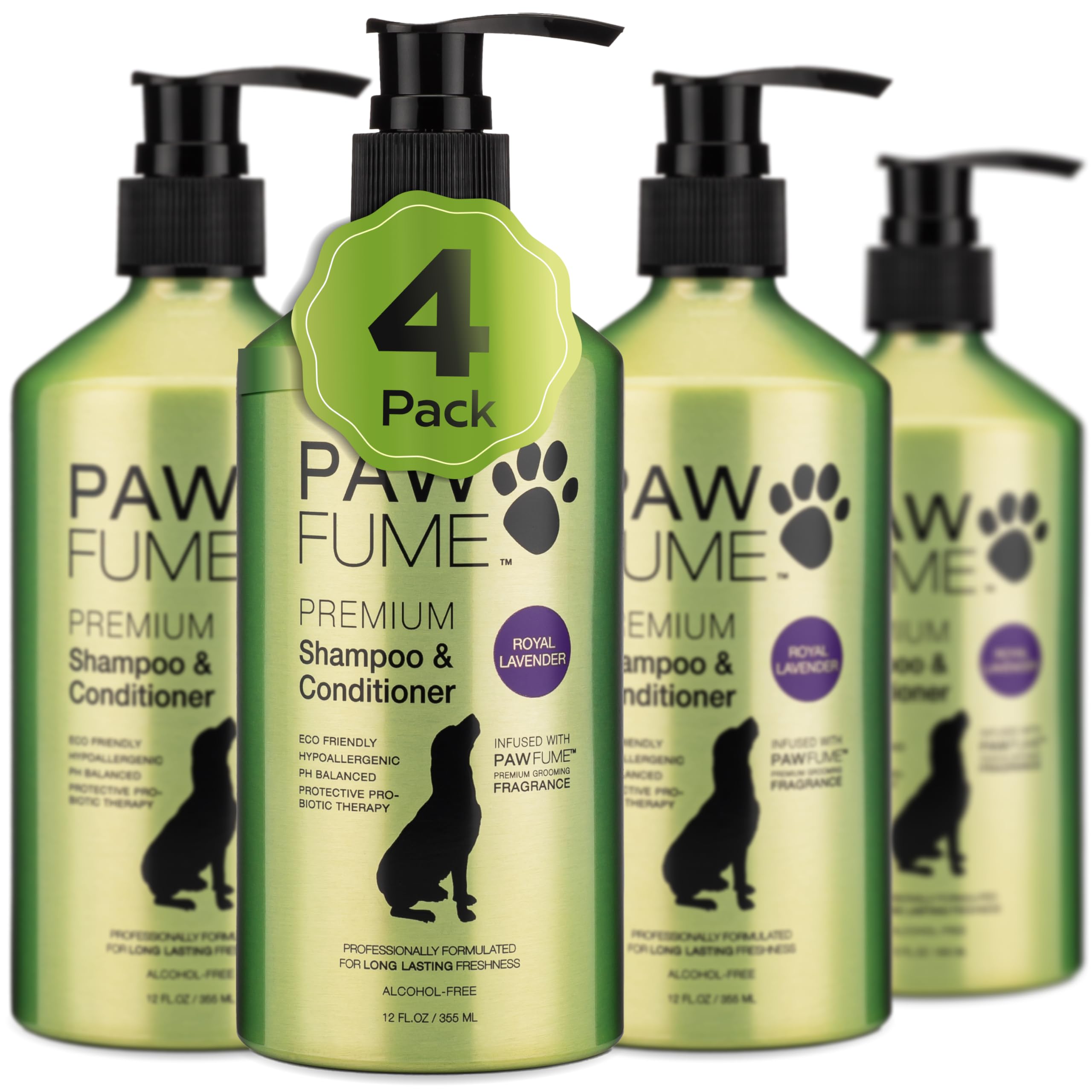 PAWFUME champú para perros con lavanda real, botella a la vista y limpieza suave.