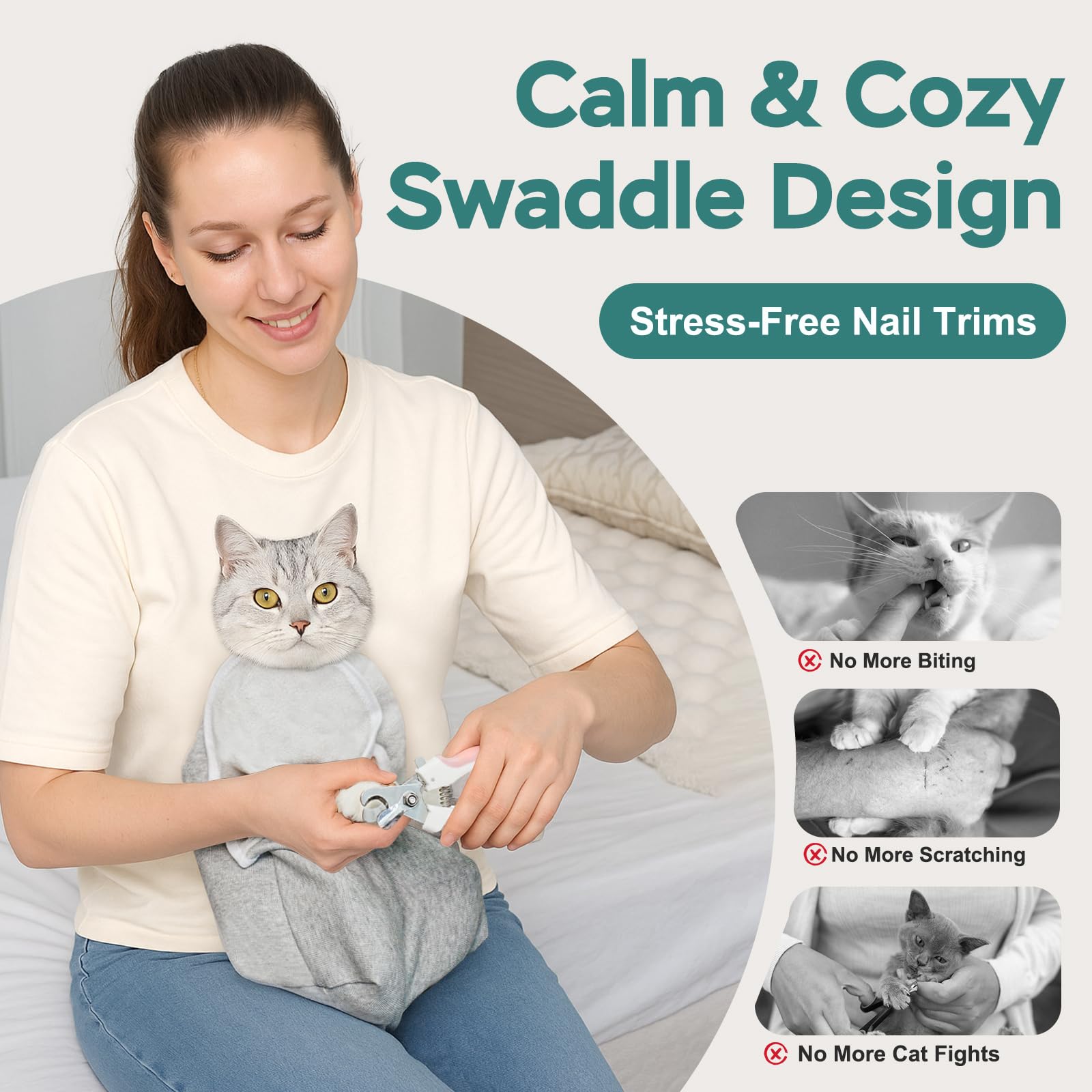Pawfun envoltura para gato en cepillado y cuidado dental, más cómodo para ambos.
