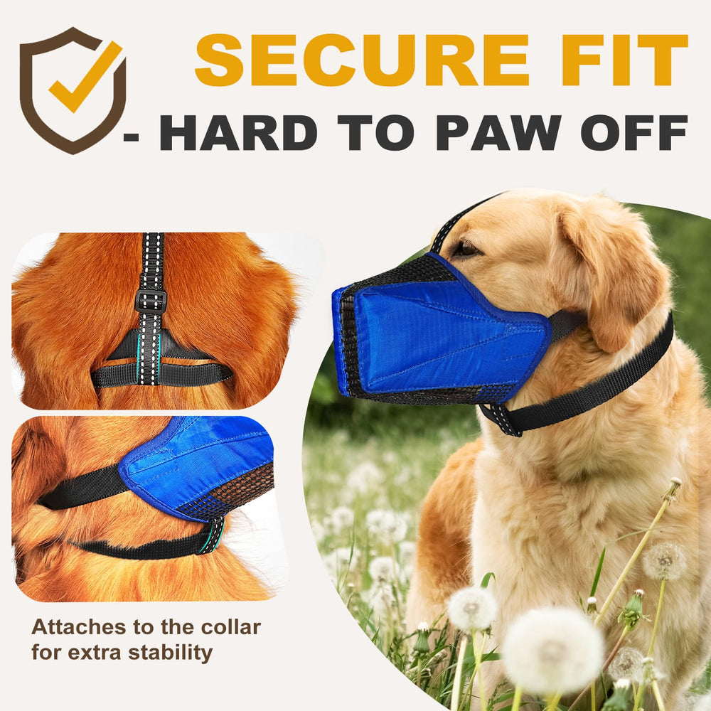 Pawfun Muzzle con cintas reflectantes para mayor visibilidad en la noche.