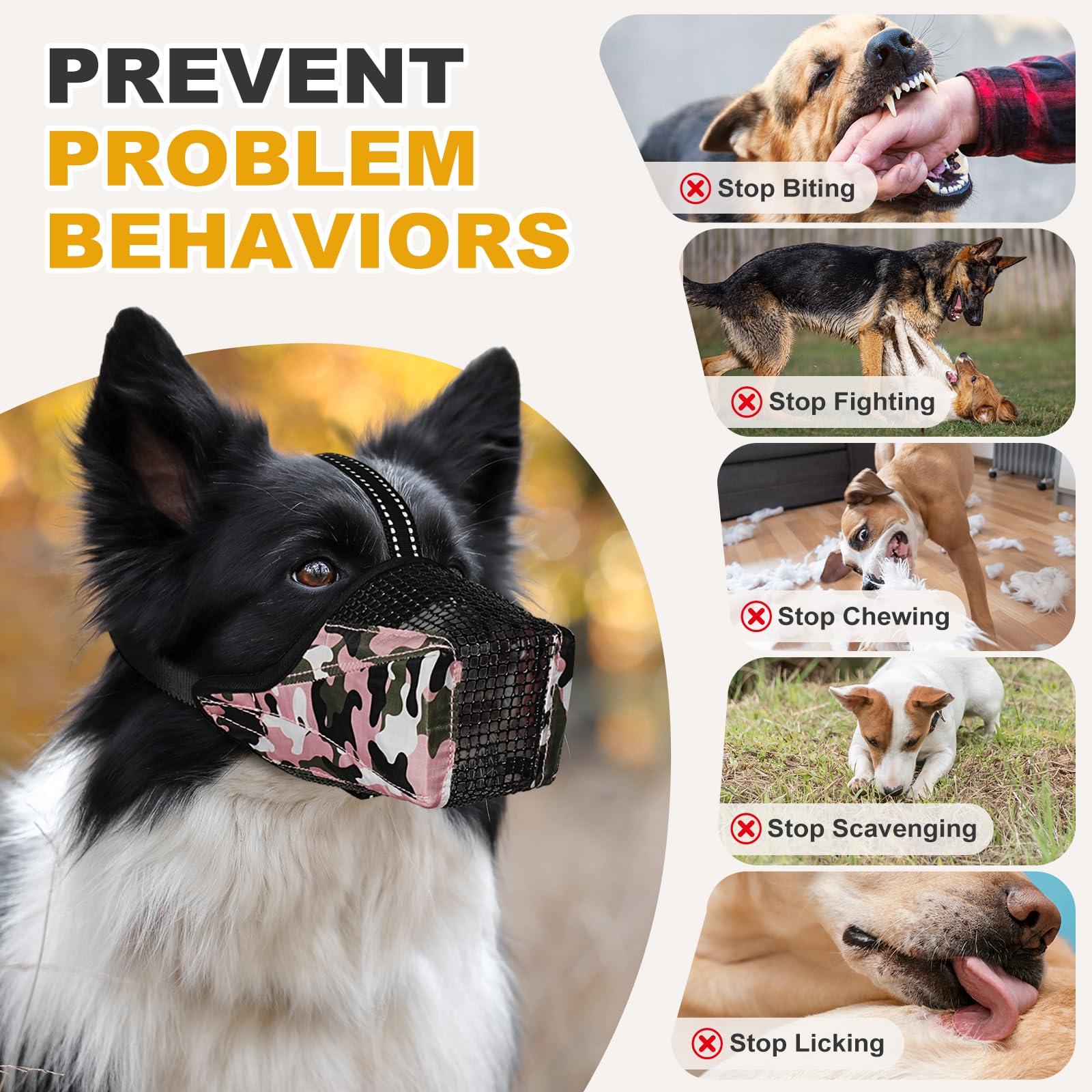 Pawfun Muzzle para perro, ajuste ergonómico garantiza ajuste personalizado y seguridad durante la actividad.