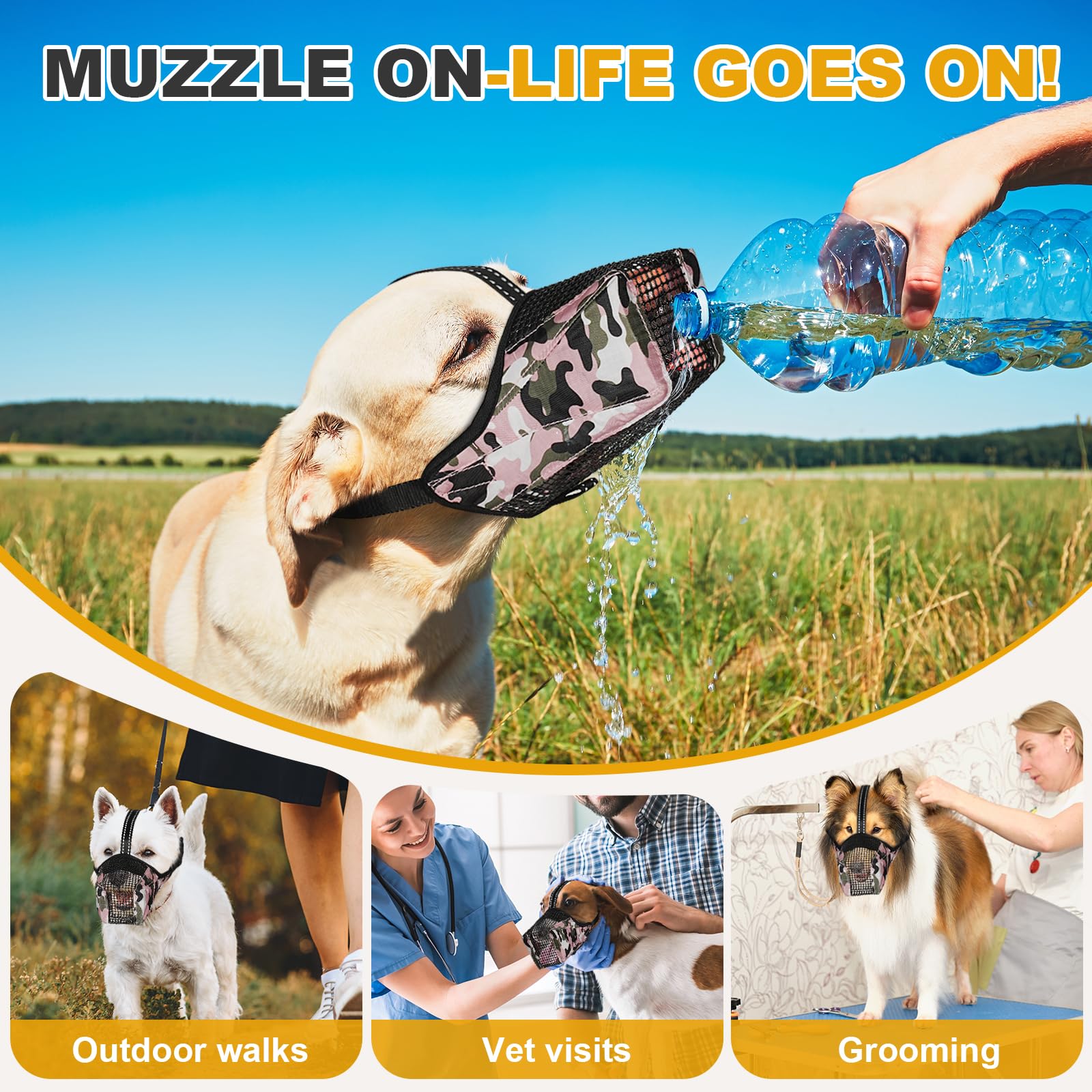 Pawfun Muzzle para perro, talla ajustable para razas pequeñas, medianas y grandes.