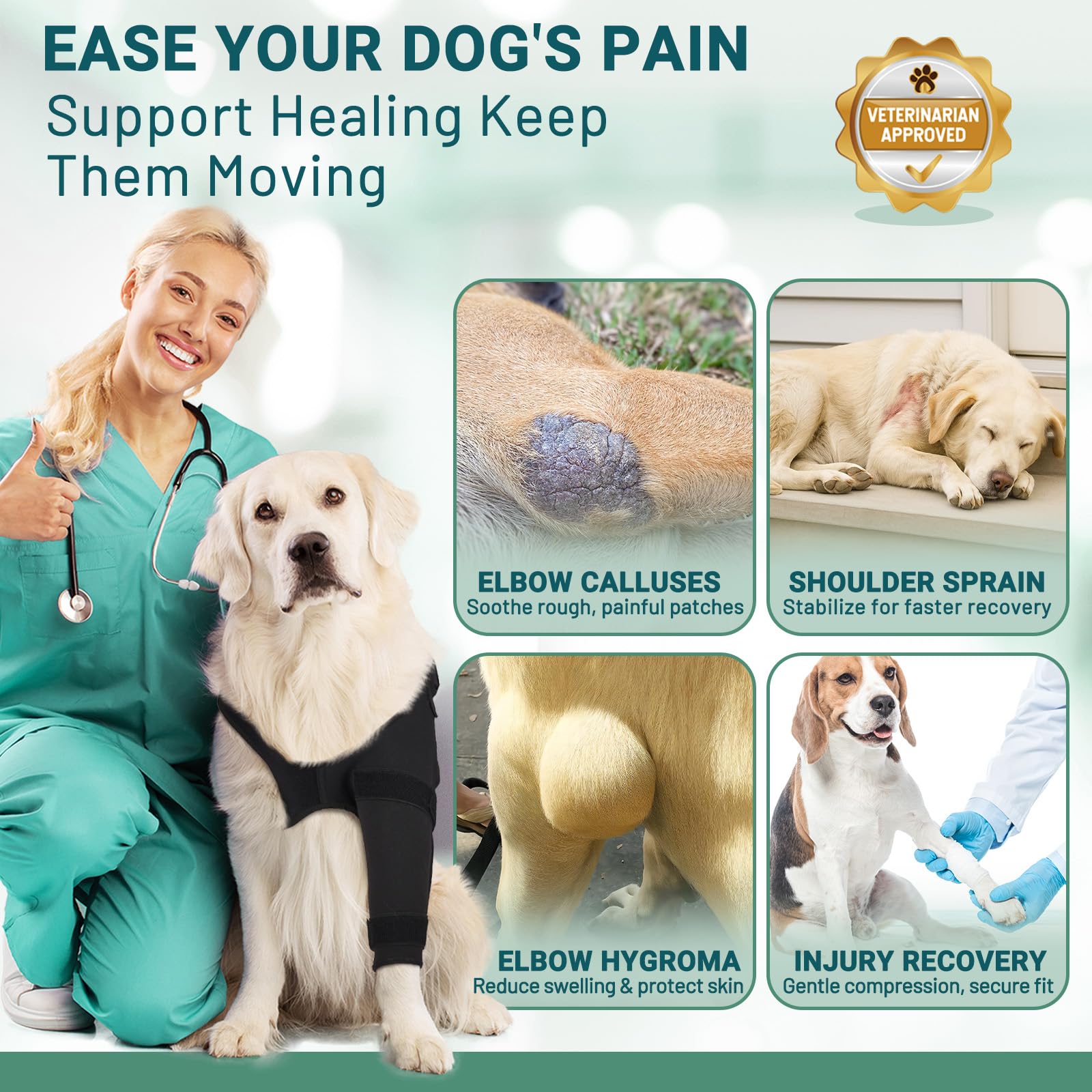Pawfun compresión protector codo perro, protege contra irritaciones en superficies duras.