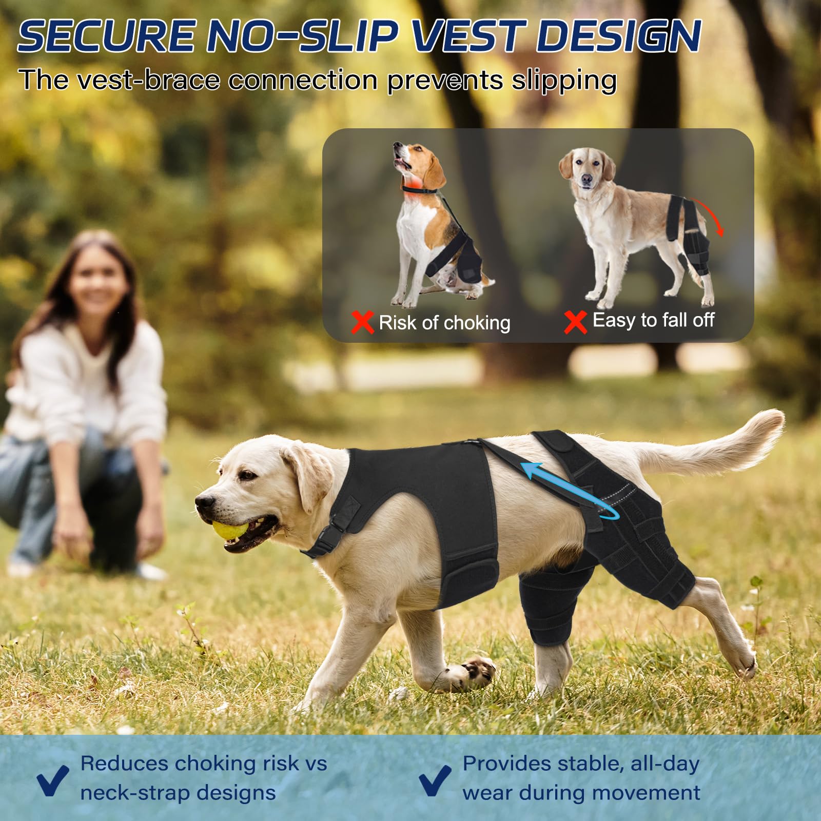 Pawfun rodillera con doble soporte para equilibrio en recuperación.