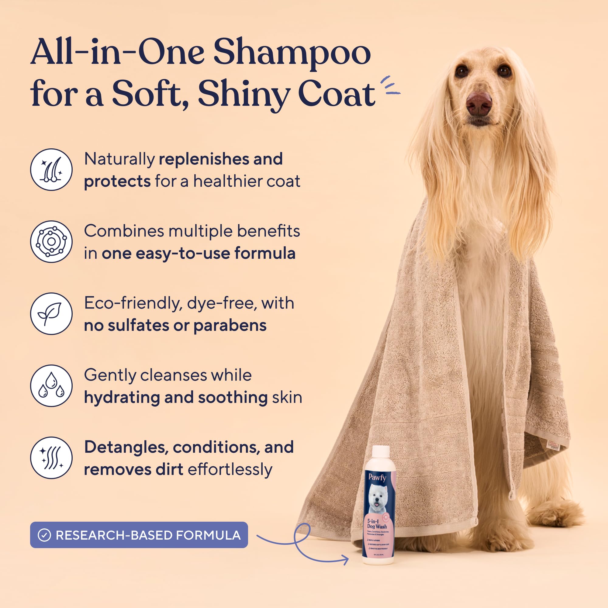 Pawfy acondicionador para perro deja el pelaje suave.