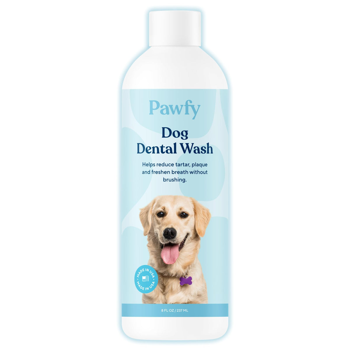 Pawfy respiracion canina refrescante en botella para un aliento más agradable.