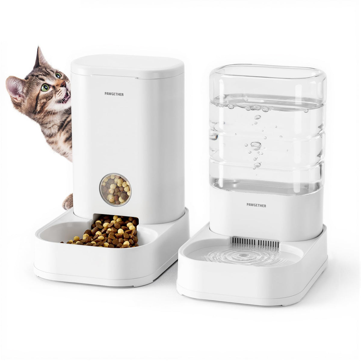 PAWGETHER alimentador gravedad para gatos, vista superior, ofrece comida constante sin electricidad