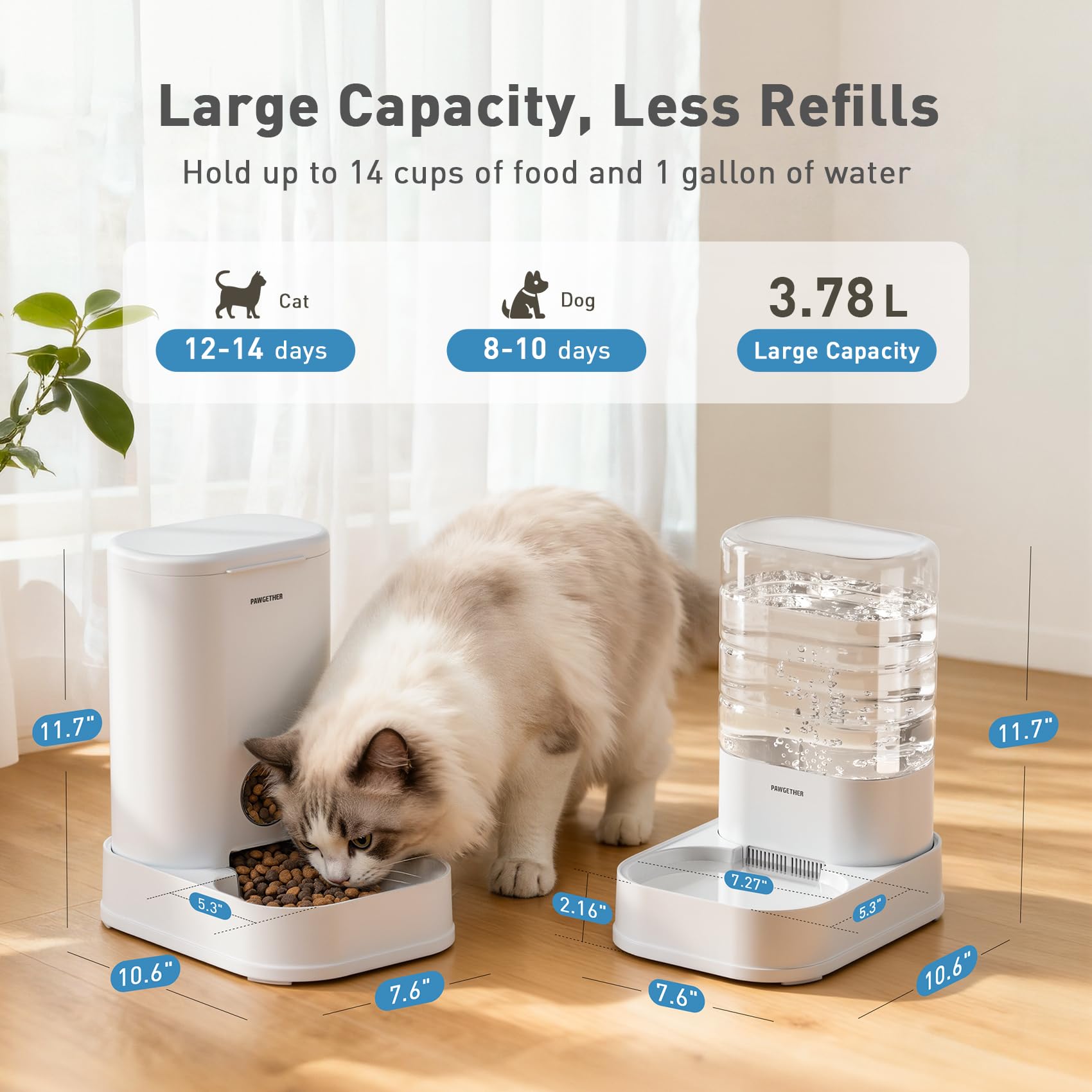 PAWGETHER gran capacidad 3.78 L, menos recargas durante la semana