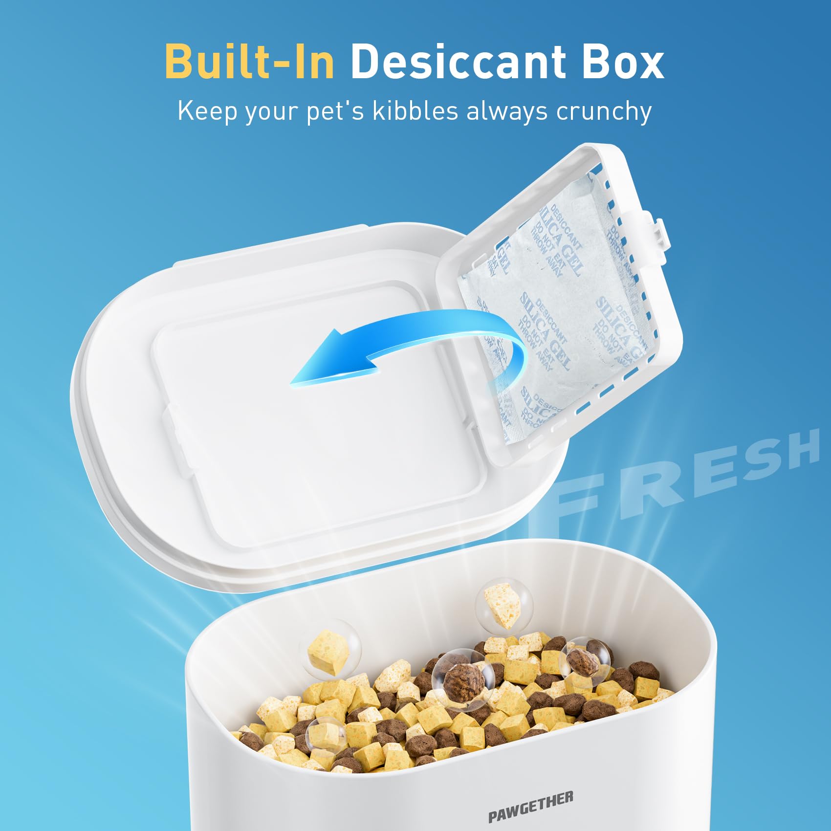 PAWGETHER Dispensador automático: interior con desecante para mantener la comida seca