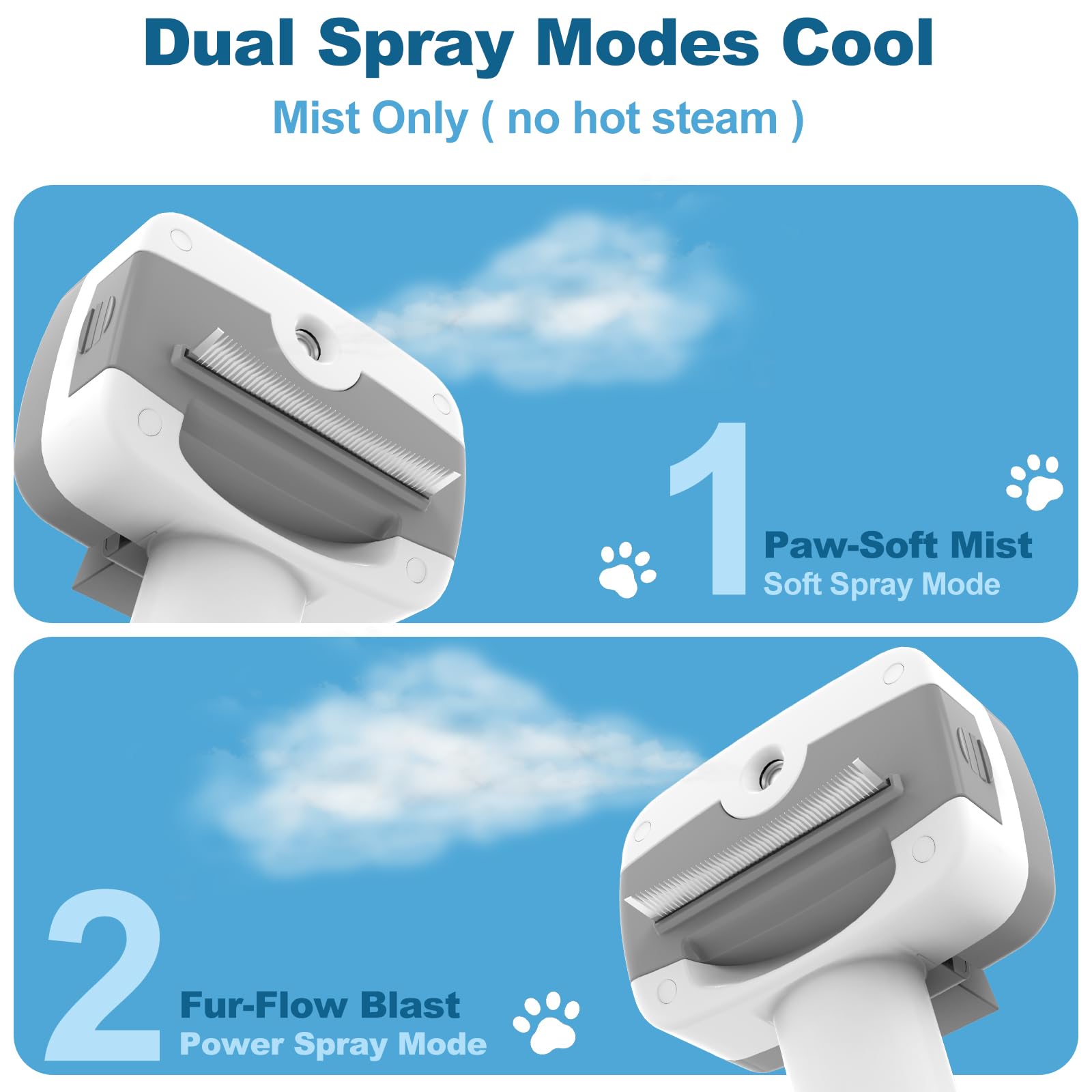 Pawimood Cepillo de Vapor con cabeza autolimpiante para grooming limpio