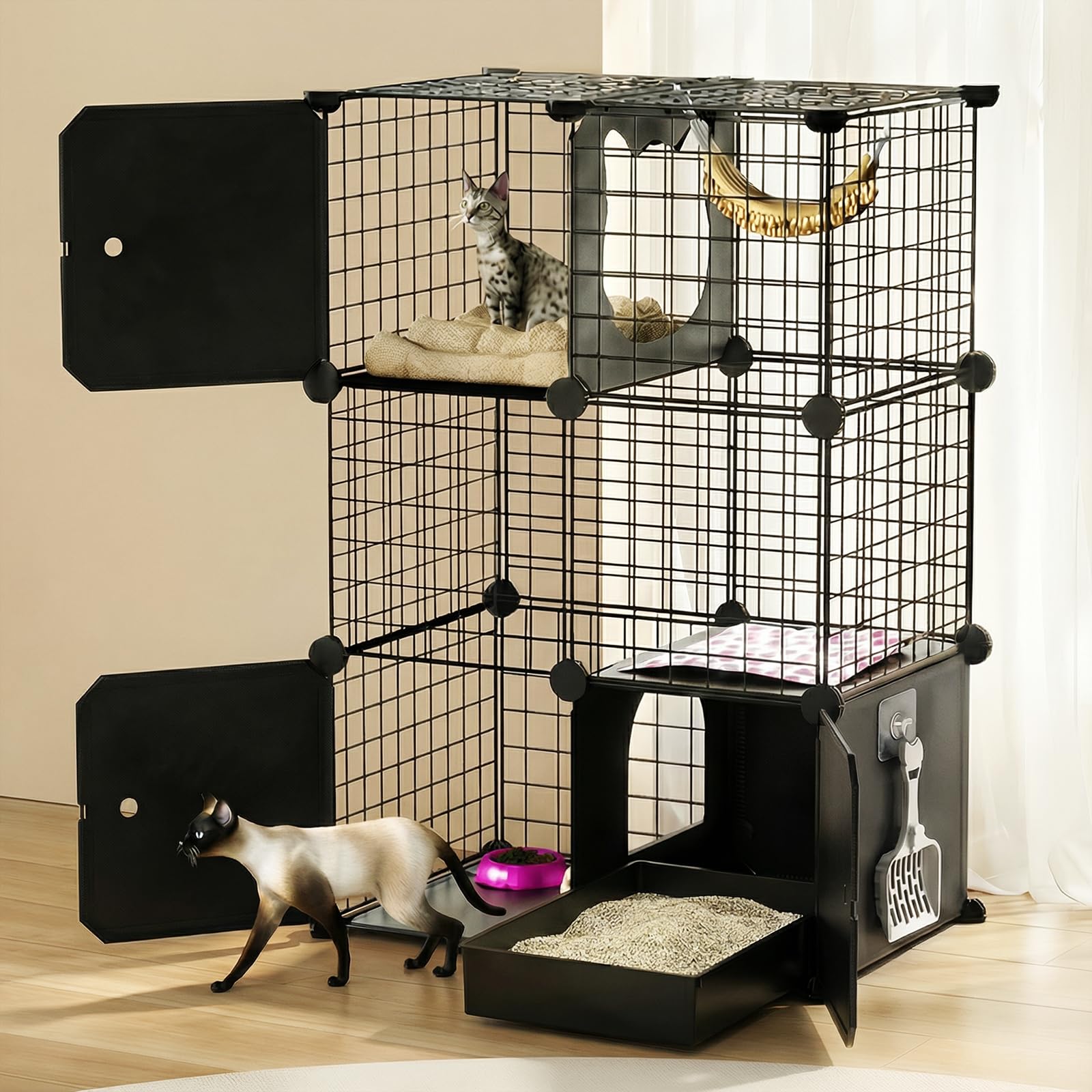 PAWING jaula de gatos interior con tres niveles para juego y descanso
