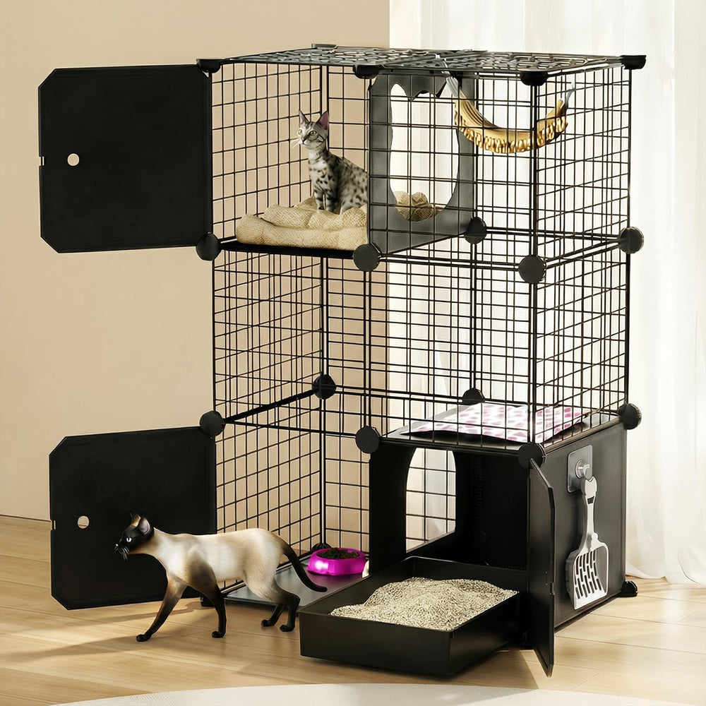 PAWING jaula de gatos interior con tres niveles para juego y descanso