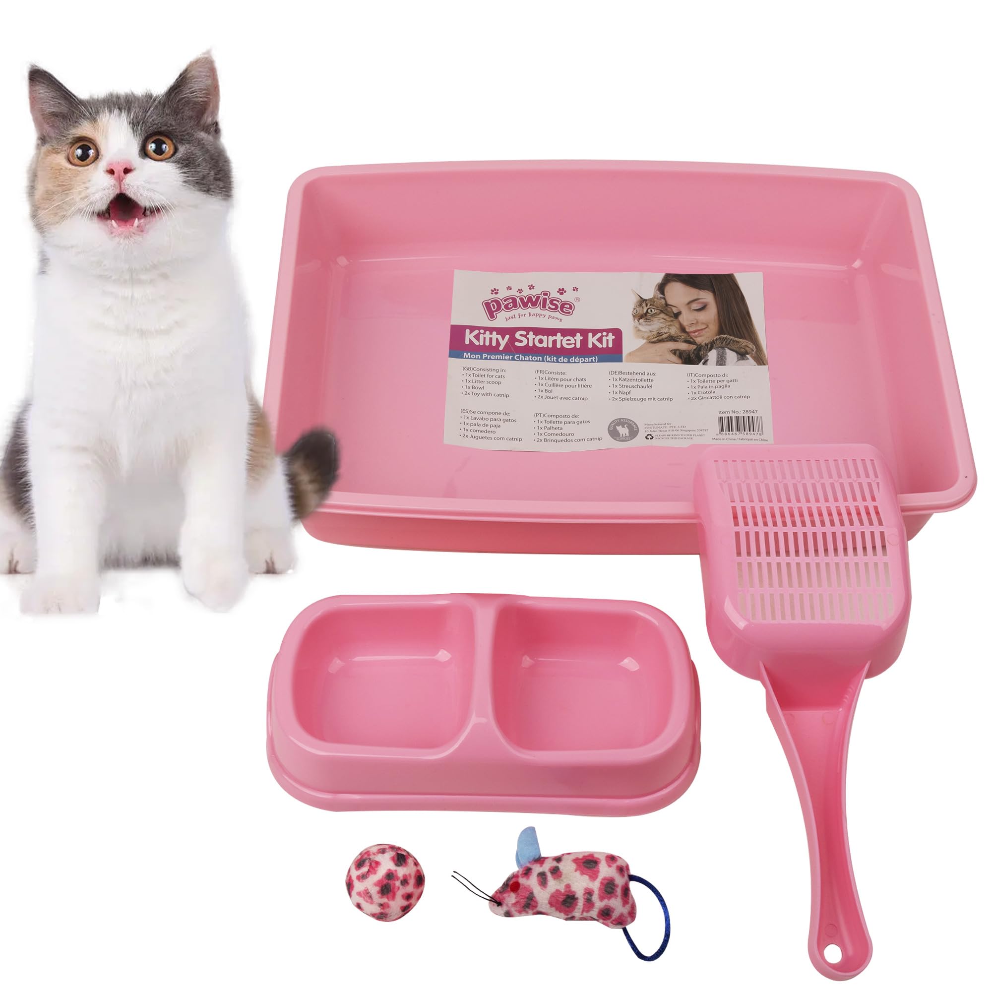 PAWISE caja de arena para gatitos entrada baja rosa ideal para entrenamiento inicial
