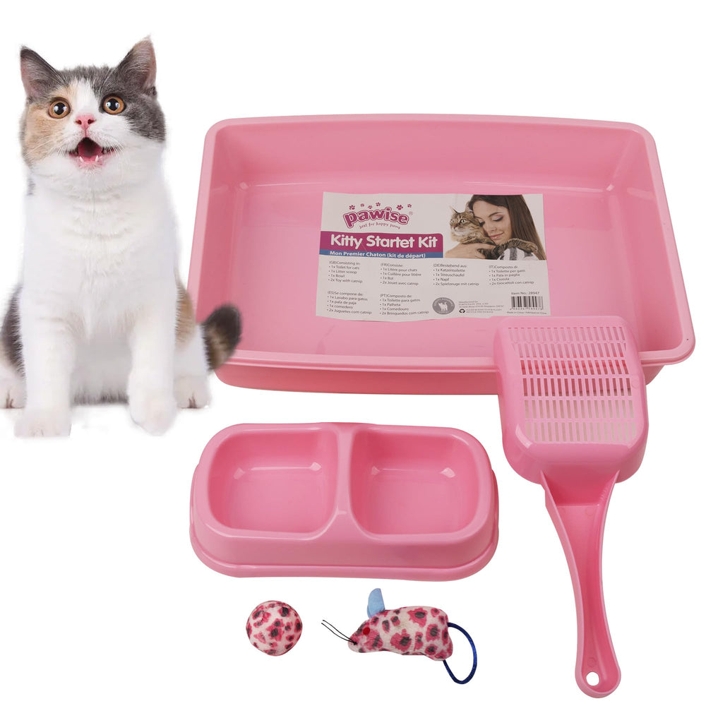 PAWISE caja de arena para gatitos entrada baja rosa ideal para entrenamiento inicial