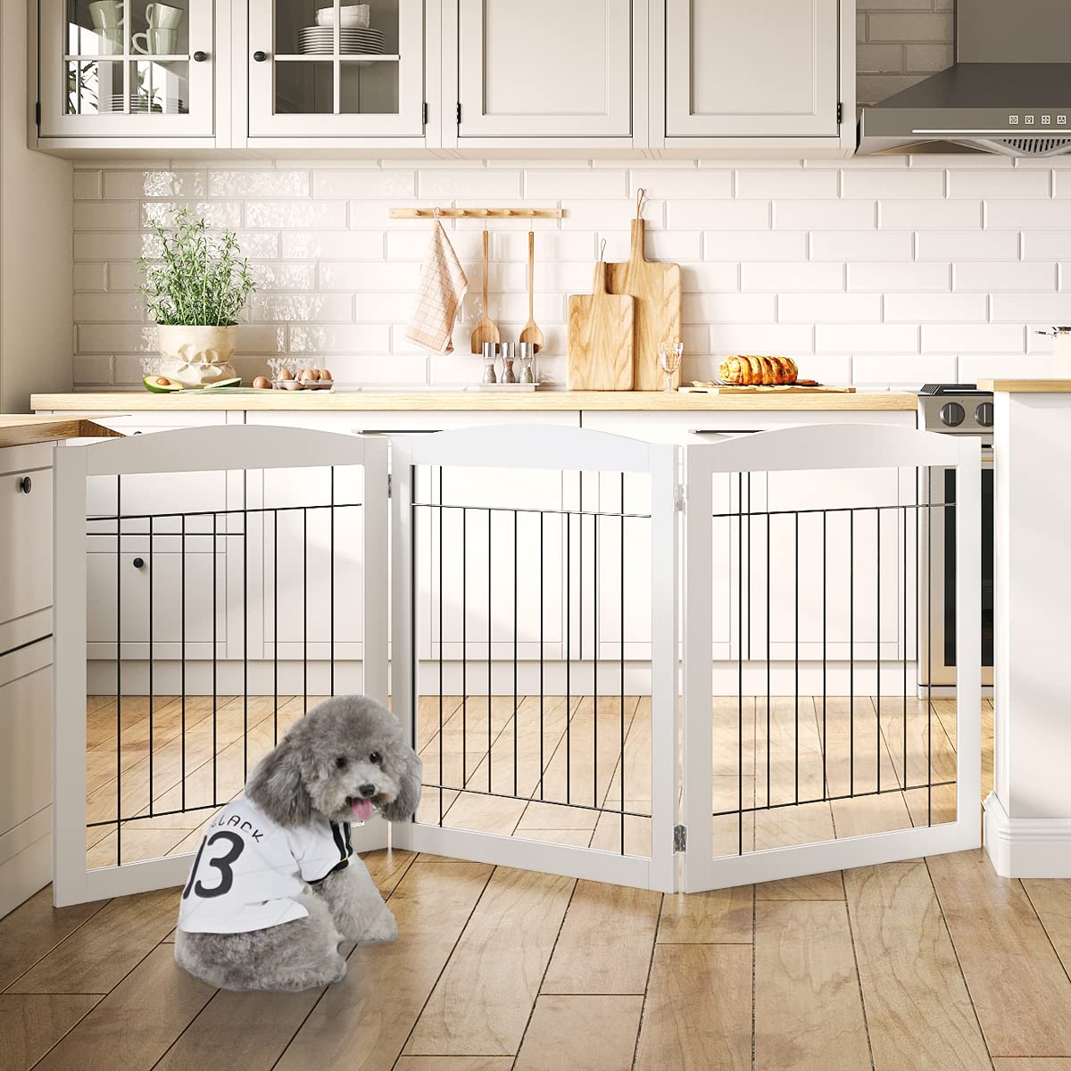 PAWLAND Puerta para mascotas con madera y alambre, resistente y segura.