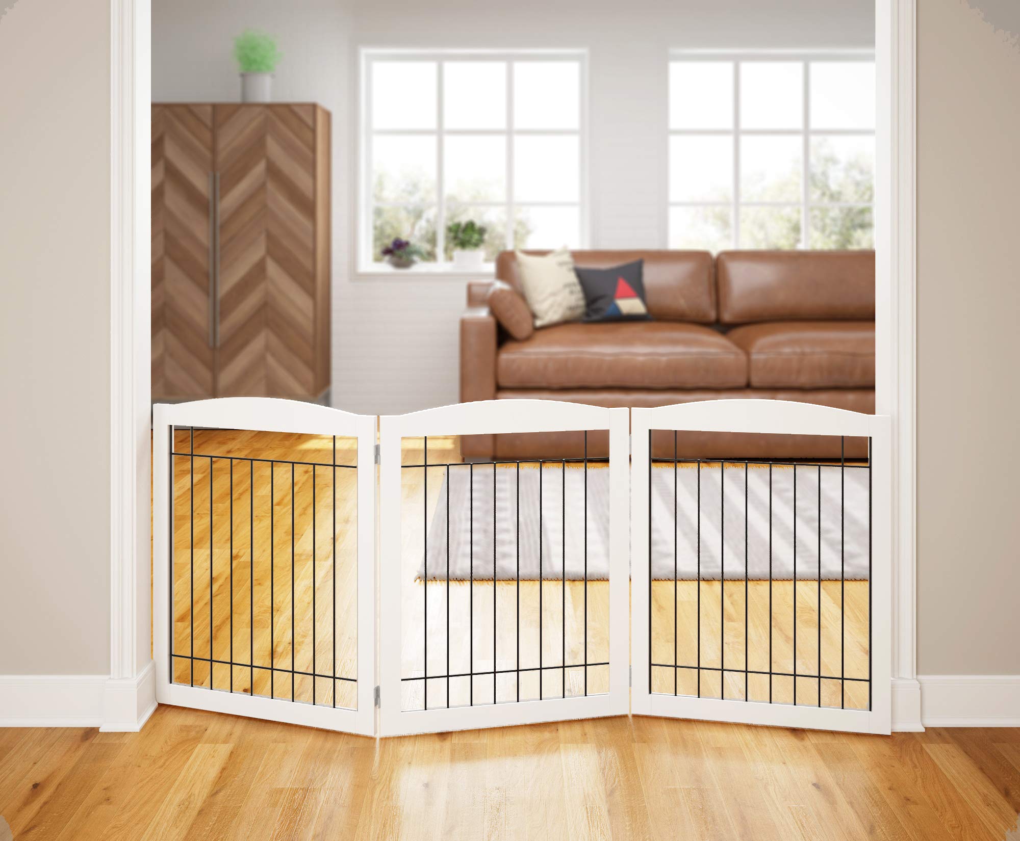 PAWLAND Puerta extra ancha de 3 paneles, ideal para pasillos seguros.