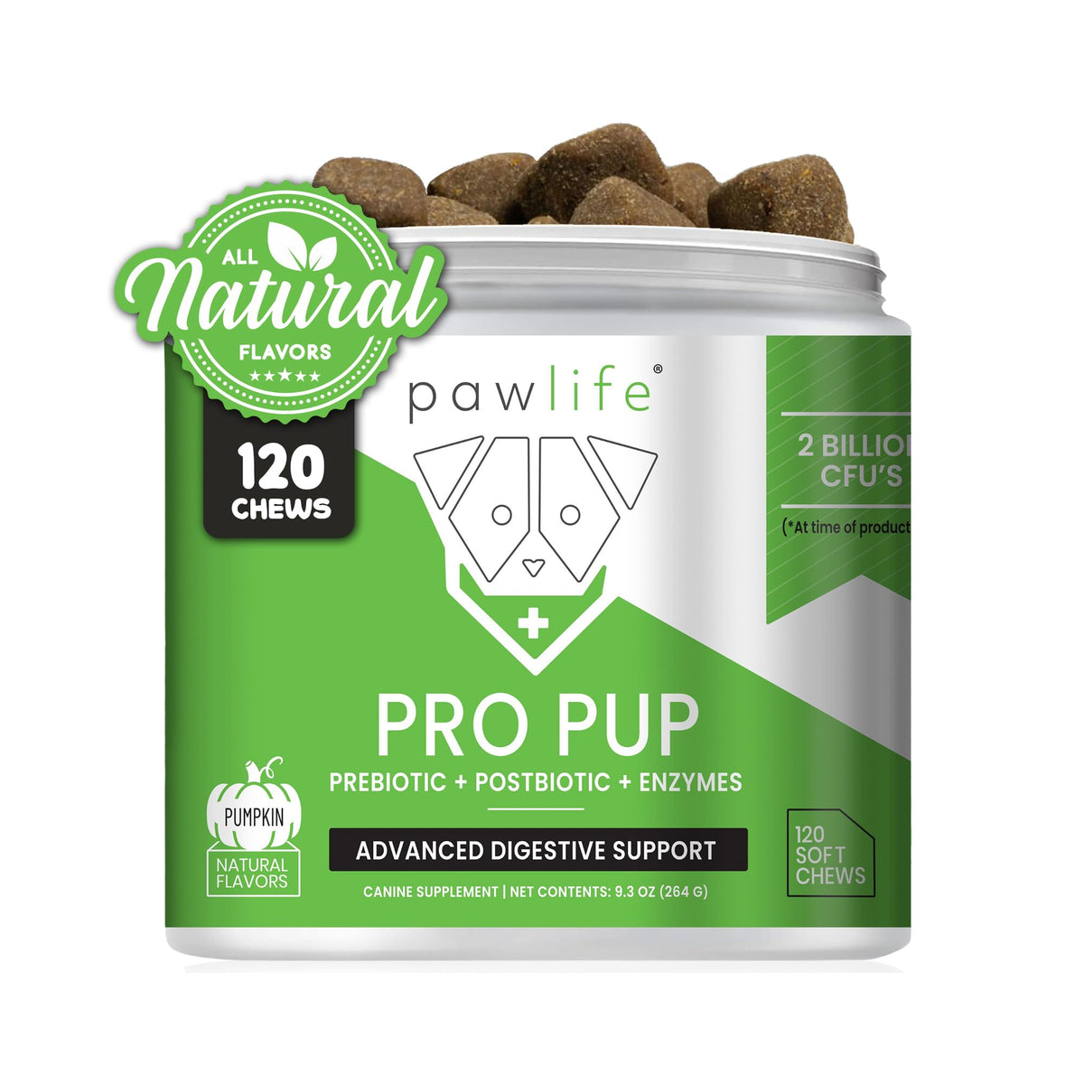 Pawlife probióticos para perros: botella con masticables suaves sabor calabaza para apoyar la digestión.