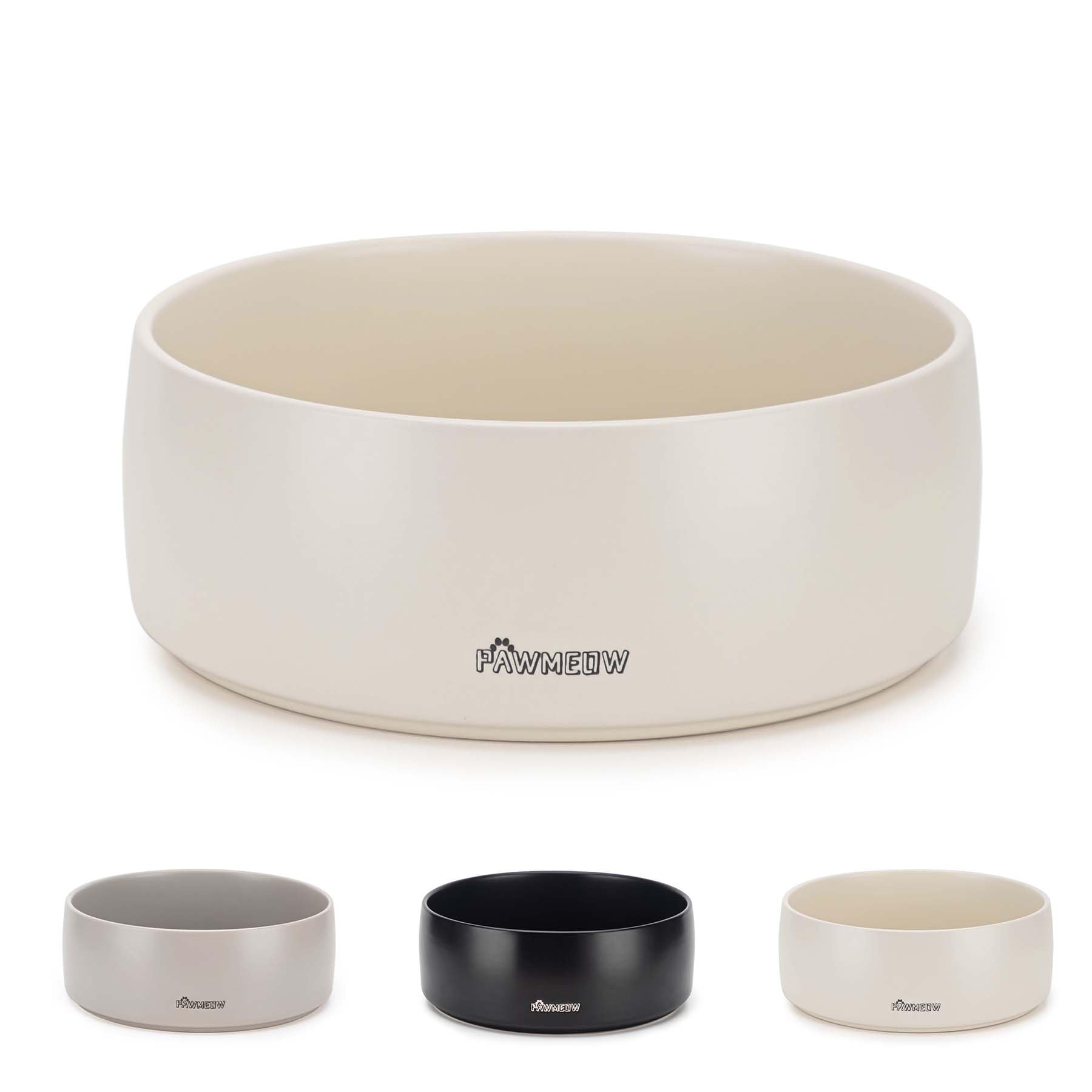PawMeow tazón cerámico para perros de 16 onzas, beige, ideal para comidas diarias.