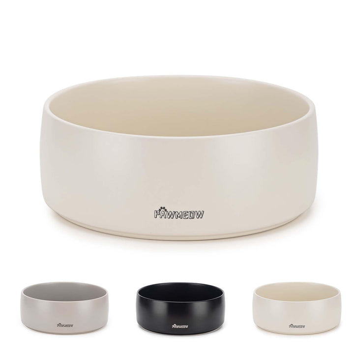 PawMeow tazón cerámico para perros de 16 onzas, beige, ideal para comidas diarias.