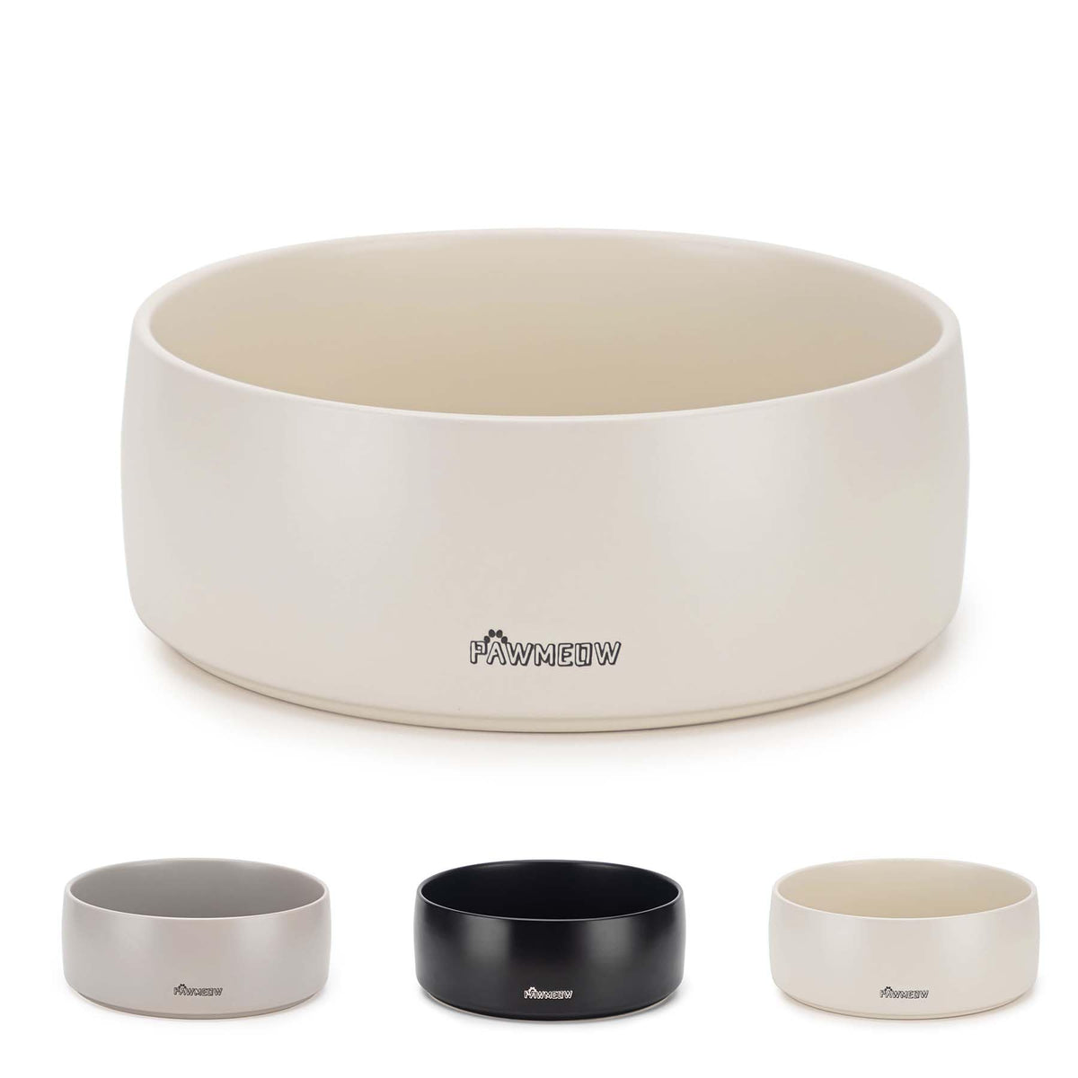 PawMeow tazón cerámico para perros de 16 onzas, beige, ideal para comidas diarias.