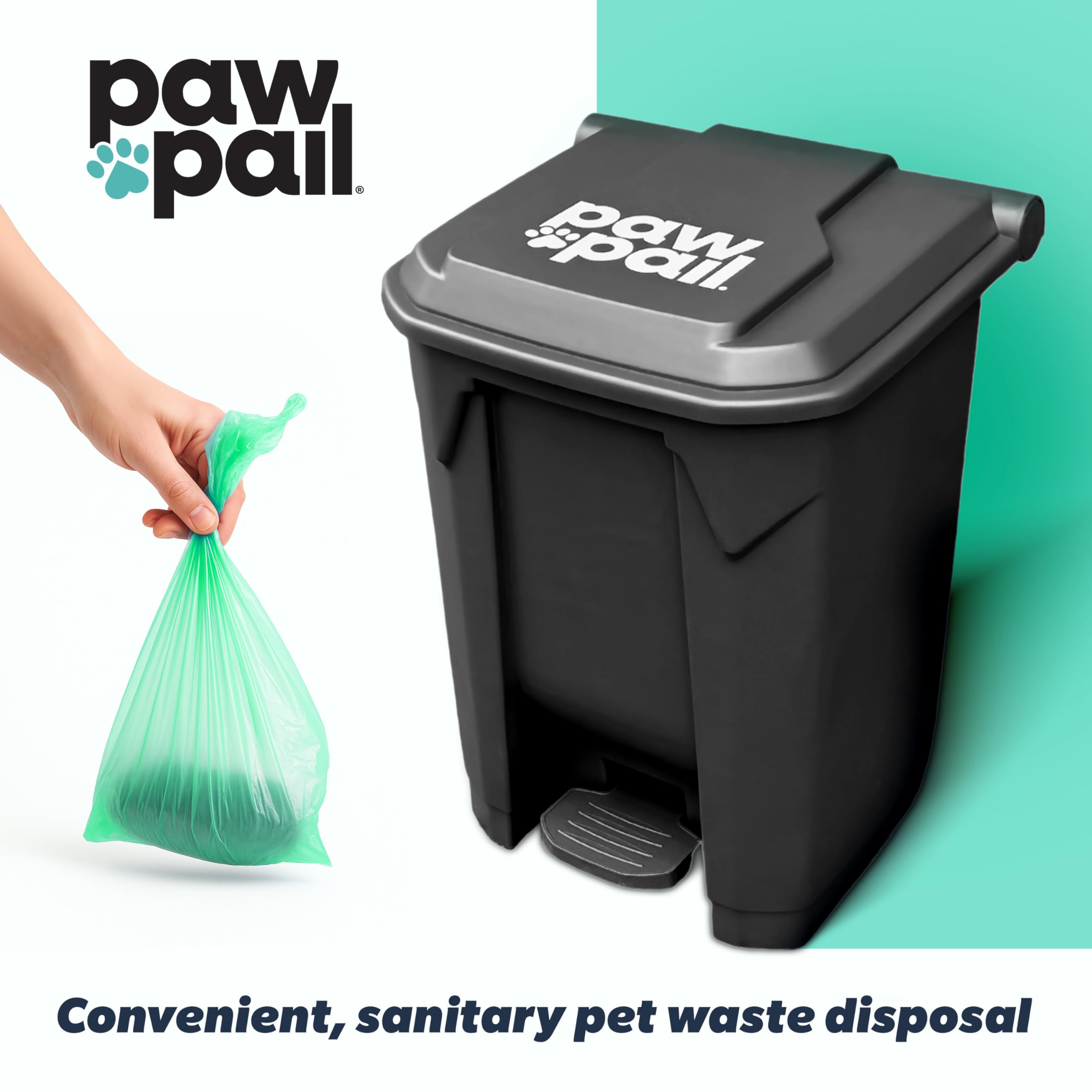 PawPail tapa con pedal, cierre hermético para reducir olores.