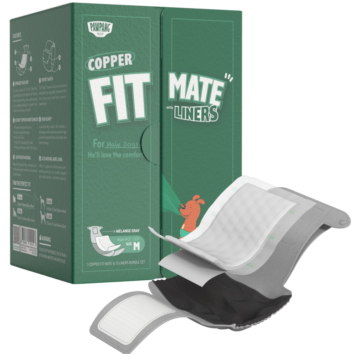 PAWPANG Copper Fit Mate banda reutilizable con ajuste seguro para perros