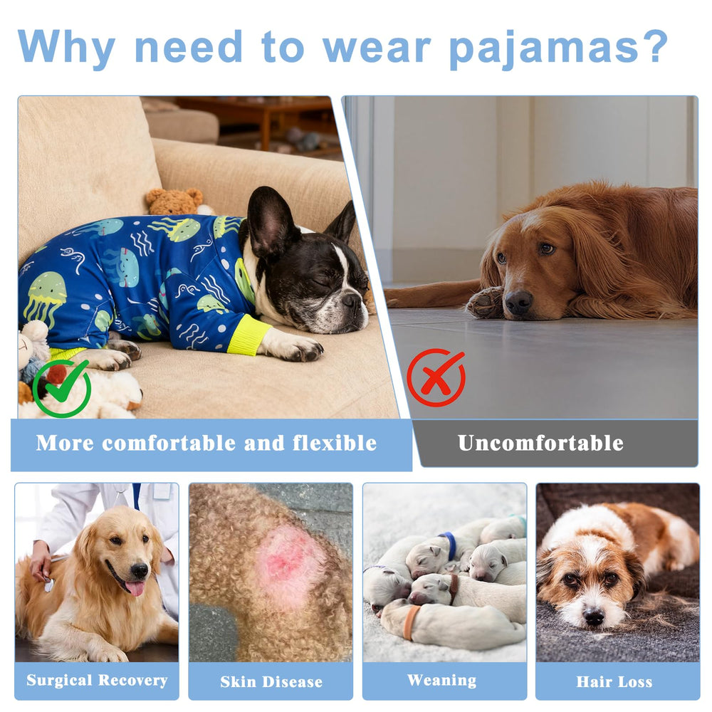 PAWPRINTPAL pijama grande para perro azul, cobertura total para confort nocturno.