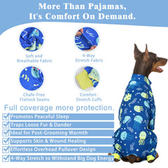 PAWPRINTPAL pijama grande para perro azul, vista frontal, ajuste cómodo.