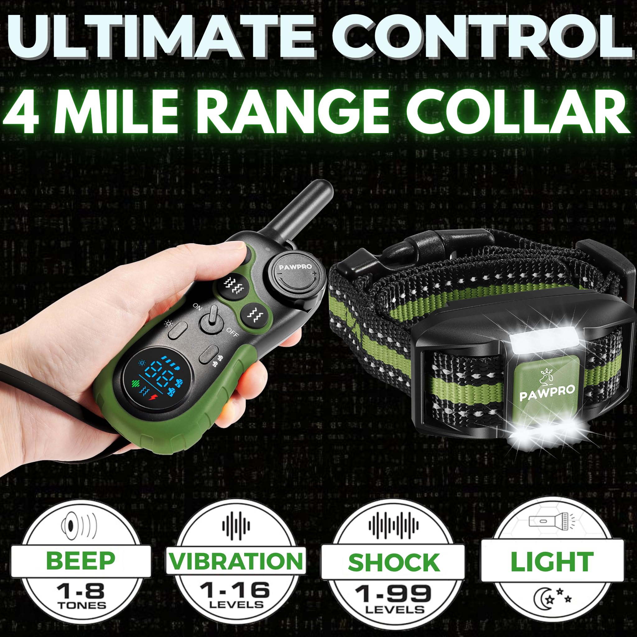 PAWPRO collar con alcance de 4 millas para ejercicios sin correa en senderos