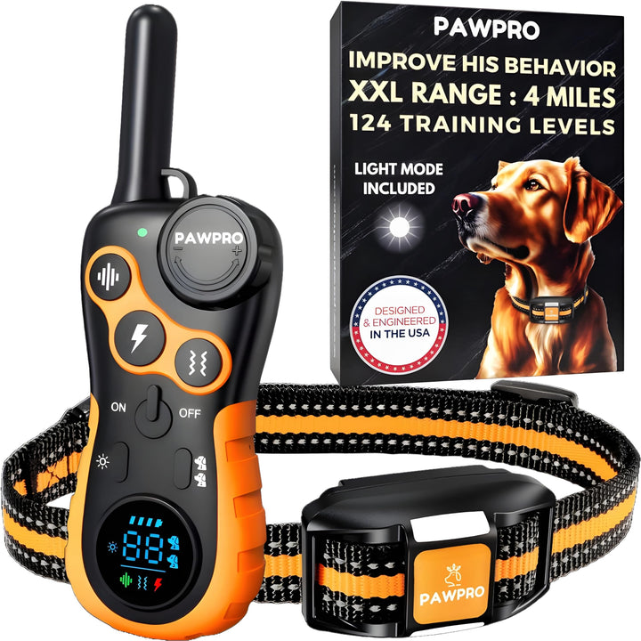 PAWPRO collar de entrenamiento con rango de 4 millas para control remoto seguro.