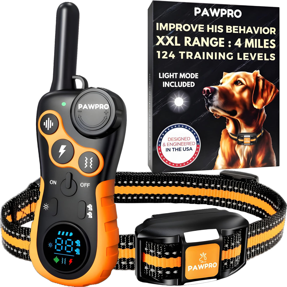 PAWPRO collar de entrenamiento con rango de 4 millas para control remoto seguro.
