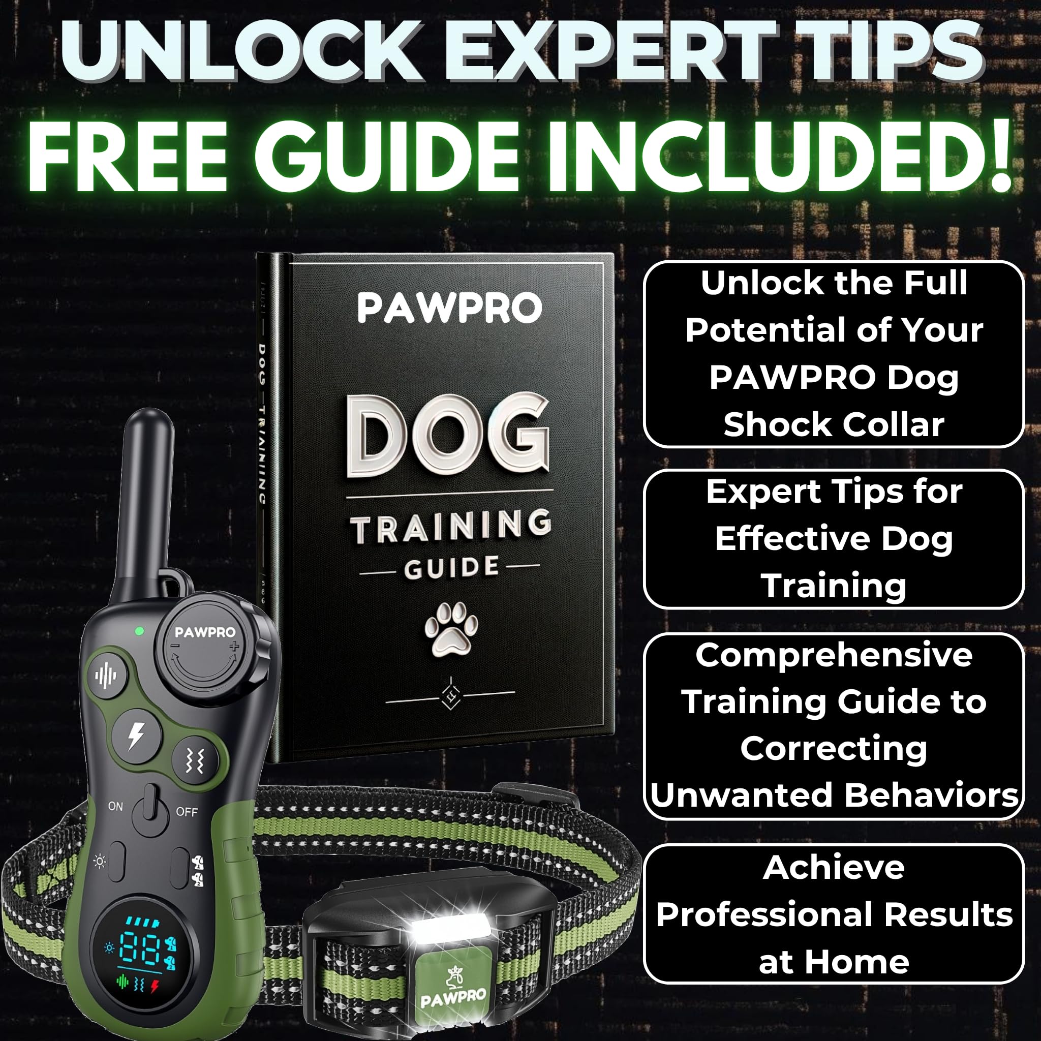 PAWPRO collar con 4 modos inteligentes para avisos, vibración y luz