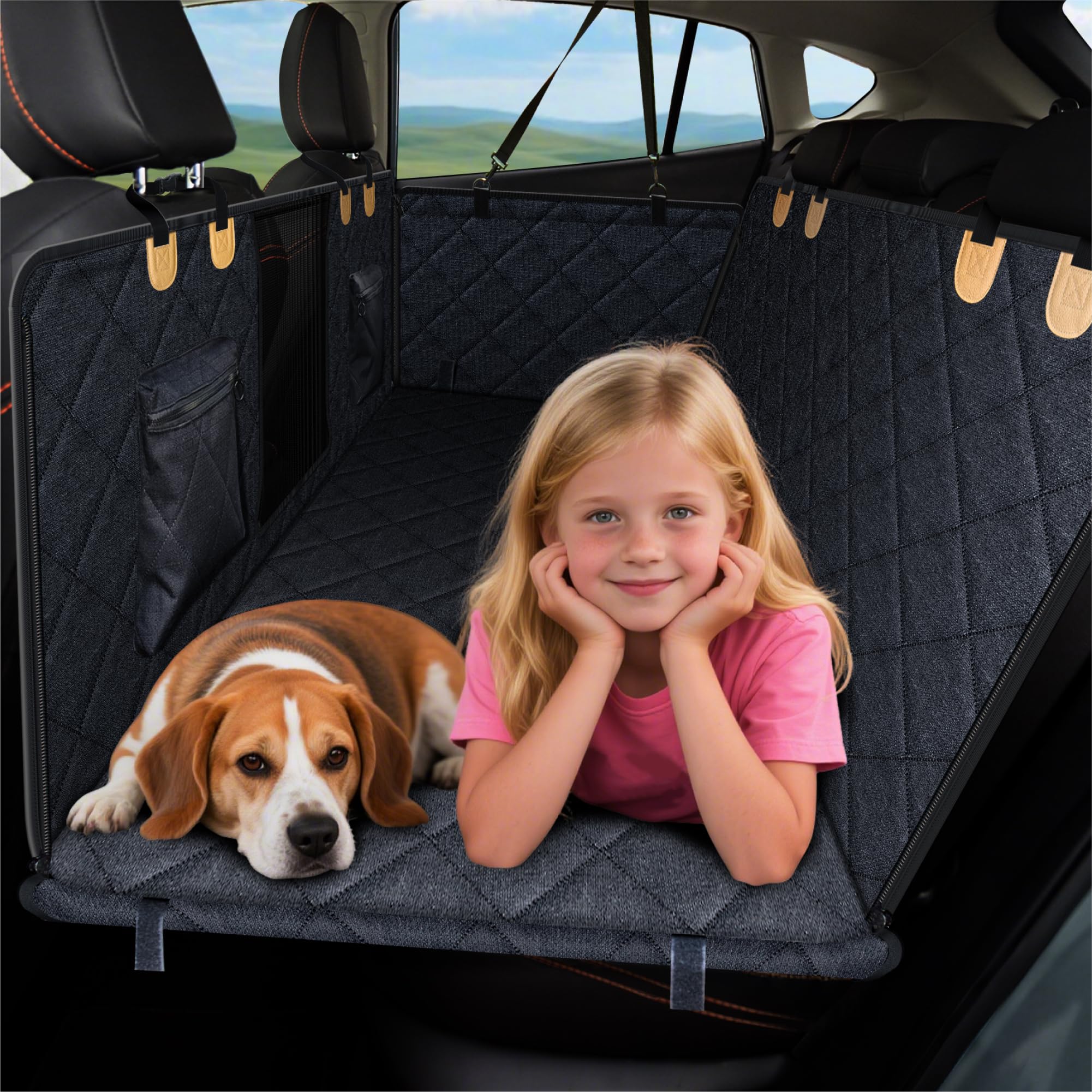 PAWPROVED cubre asiento trasero para perros, impermeable y antideslizante para viajes seguros.