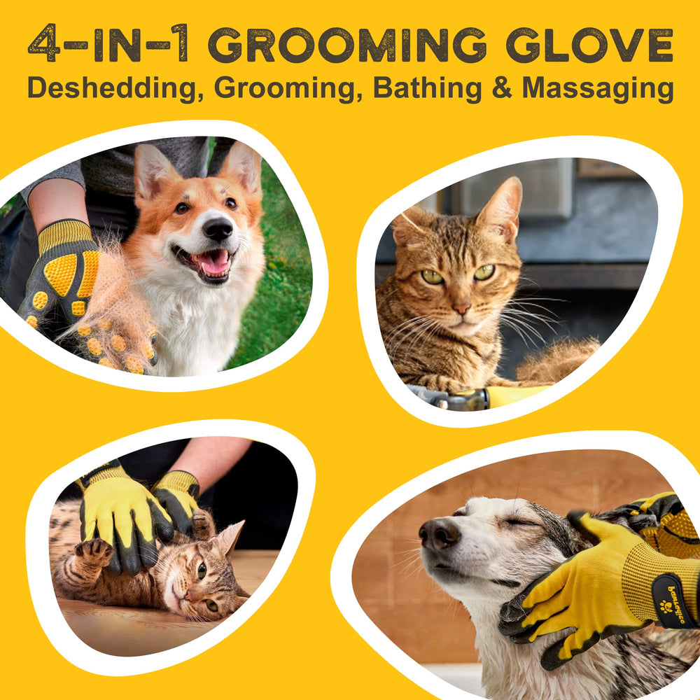 Guantes Pawradise con cepillado profundo para perros y gatos, pelaje suave.