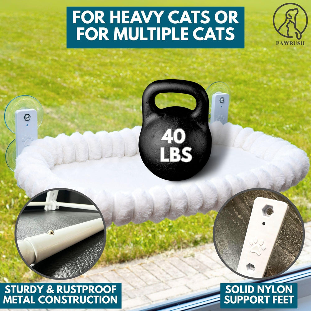 PAWRUSH hamaca para ventana, marco de metal resistente, ideal para gatos grandes.
