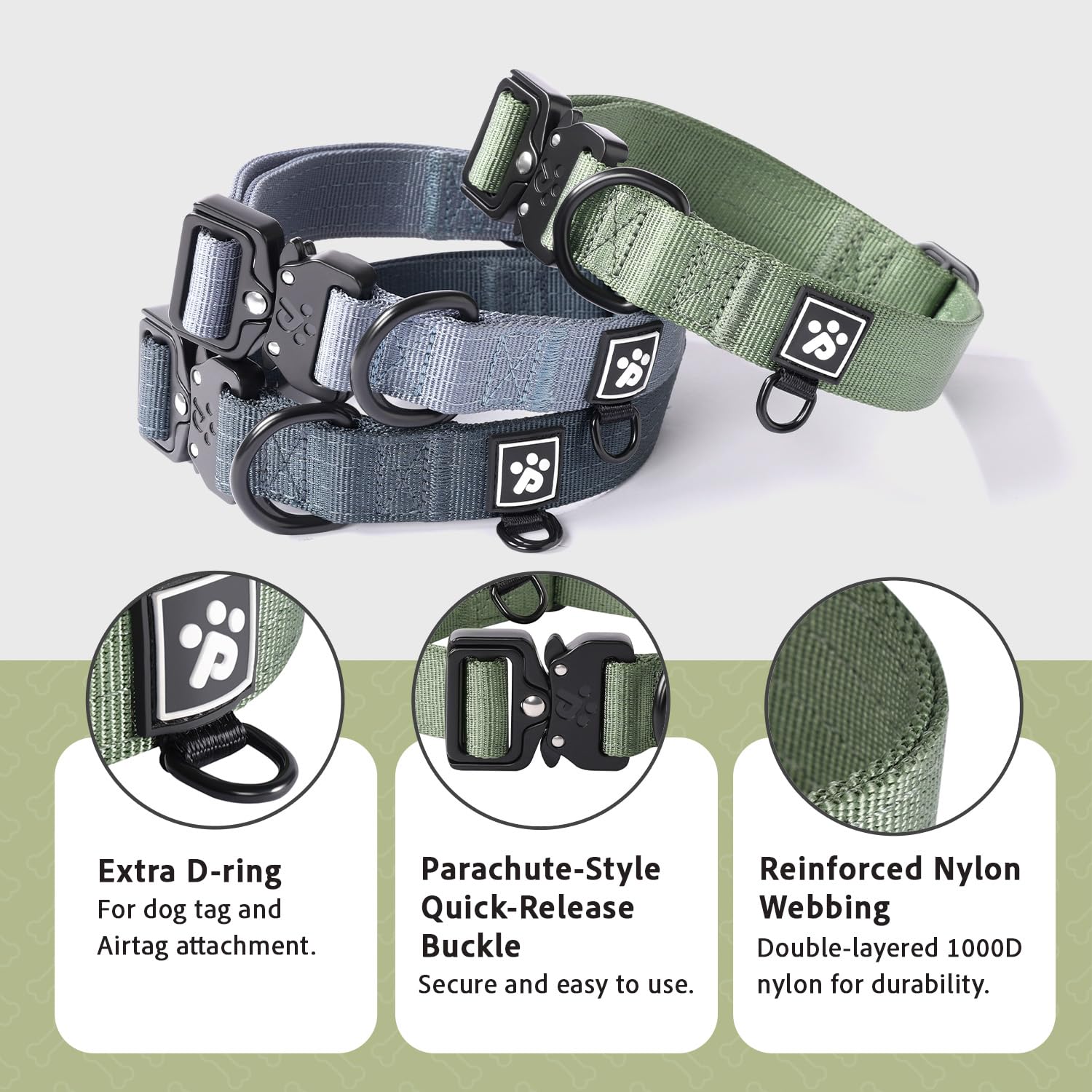 PAWS PASSION collar grande con anilla extra para etiqueta o información de contacto.