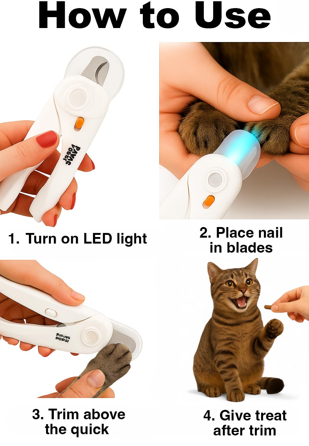 Paws Power mango ergonómico antideslizante para mayor control.