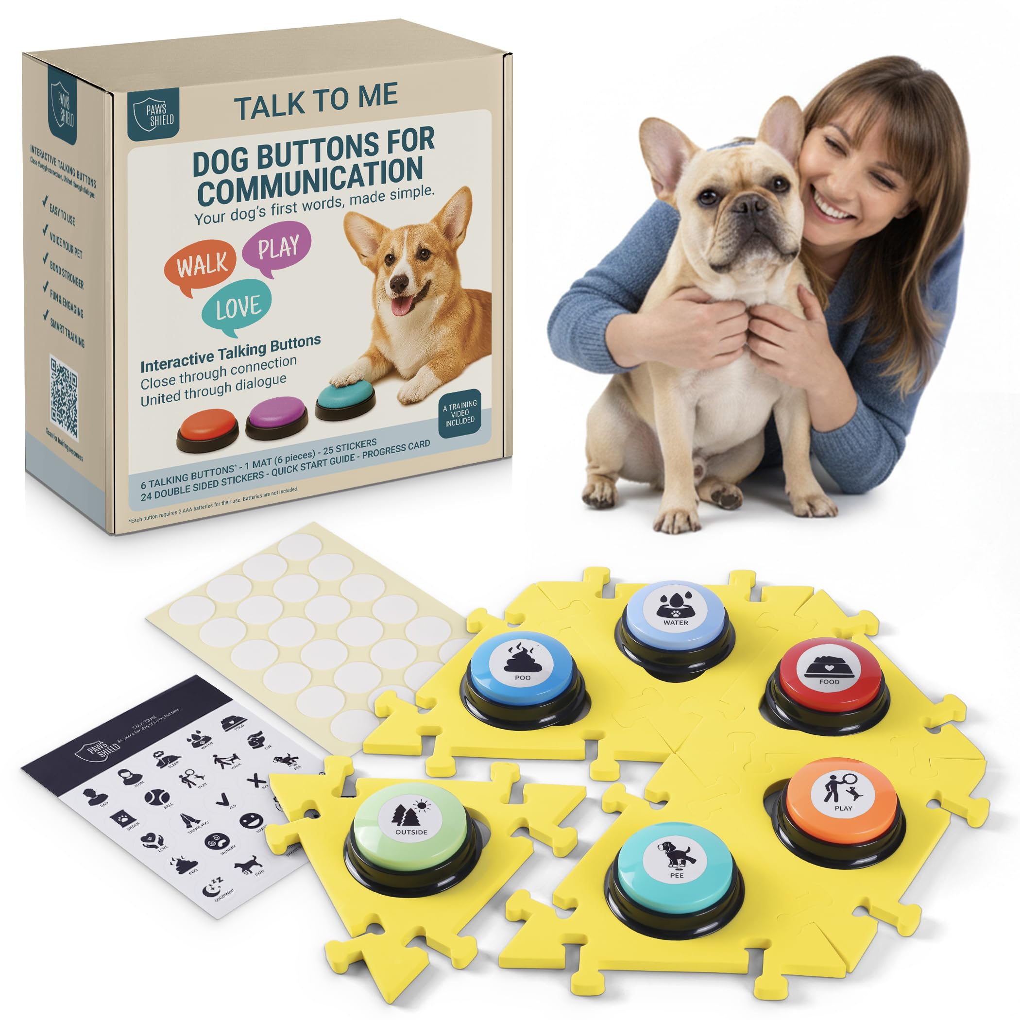 Paws Shield botones parlantes para perro con tapete facilita la comunicación diaria.