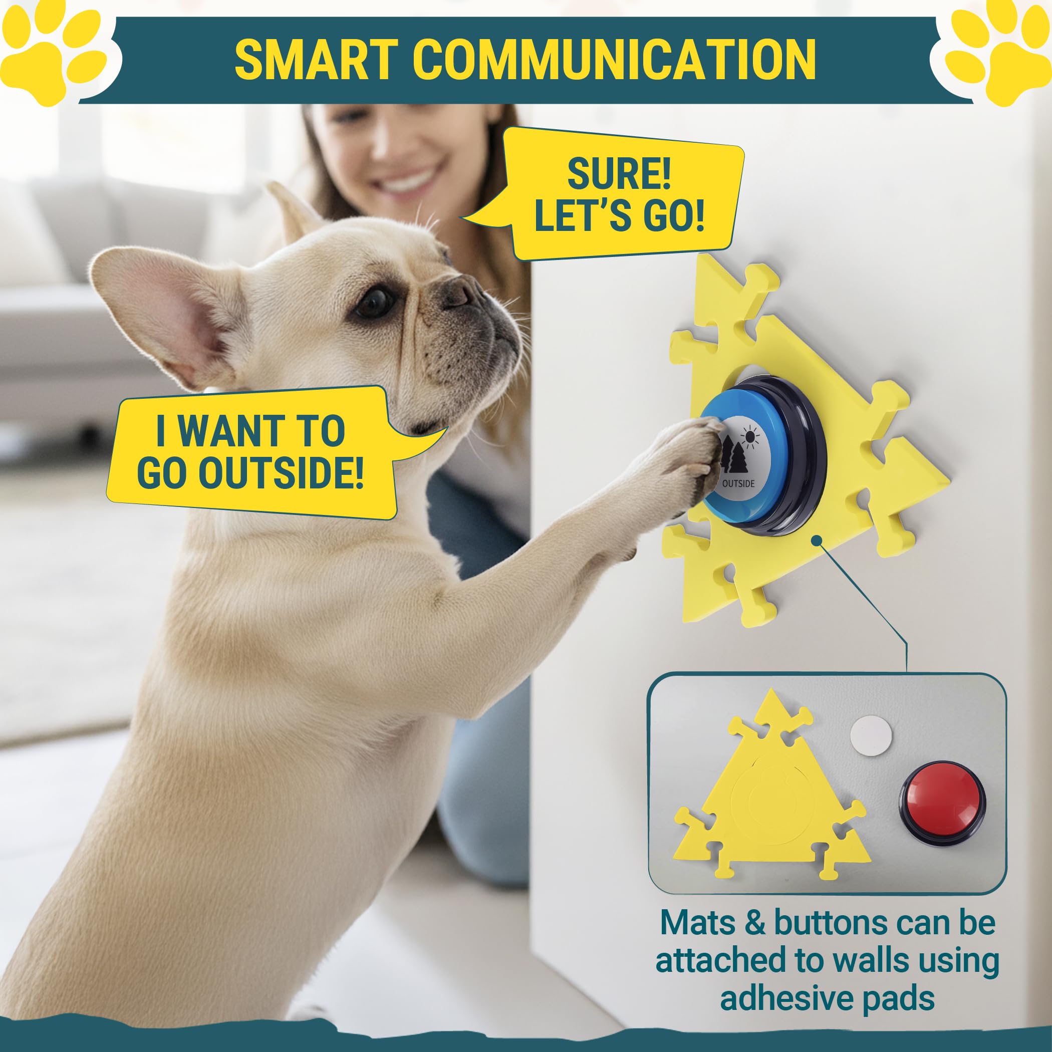 Paws Shield adhesivos para colocar botones en pared o suelo sin esfuerzo.