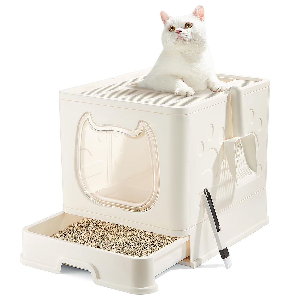 Pawsayes caja de gatos con tapa y entrada superior para uso diario cómodo