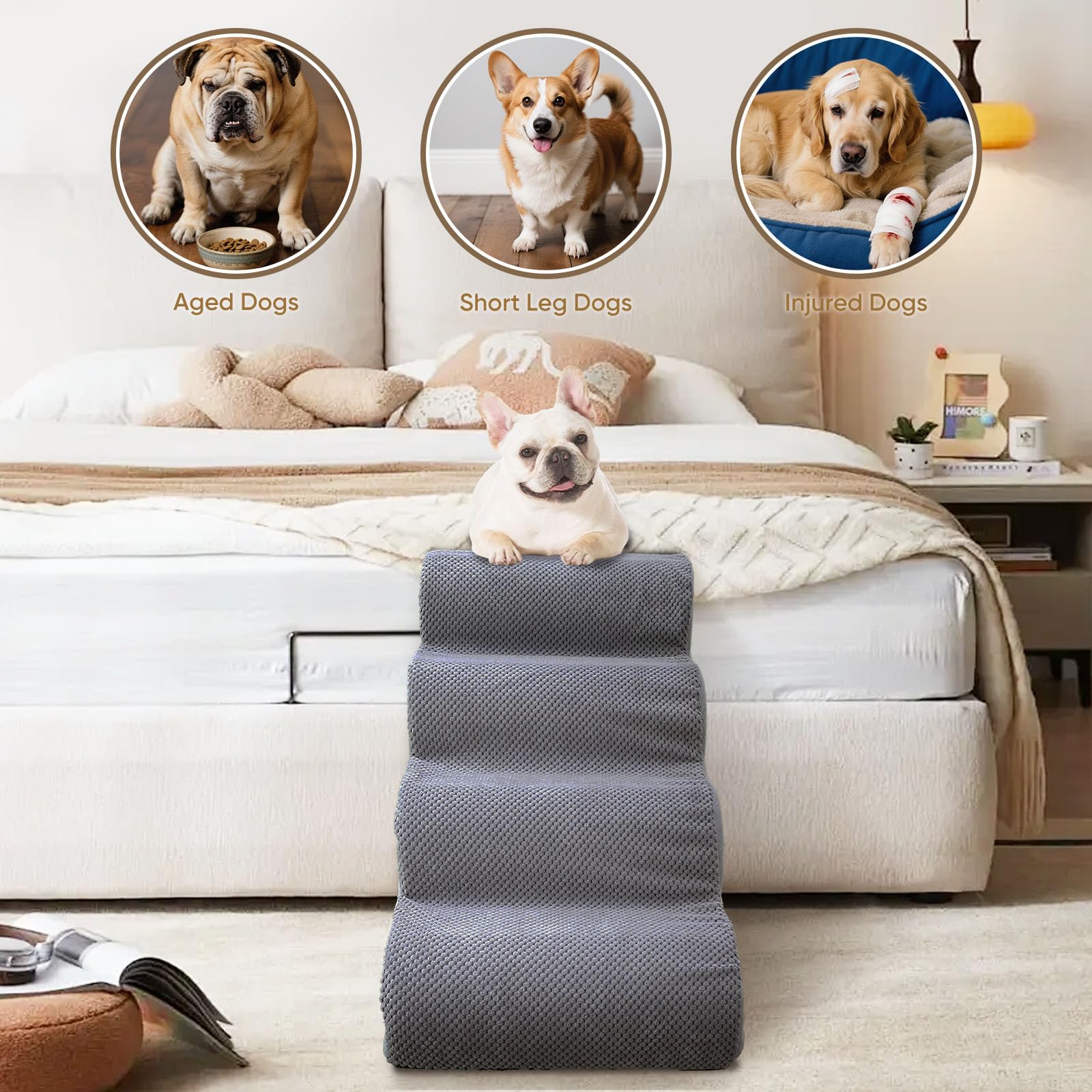 PAWSCART escalera para cama alta, gris, apoyo estable para independencia diaria