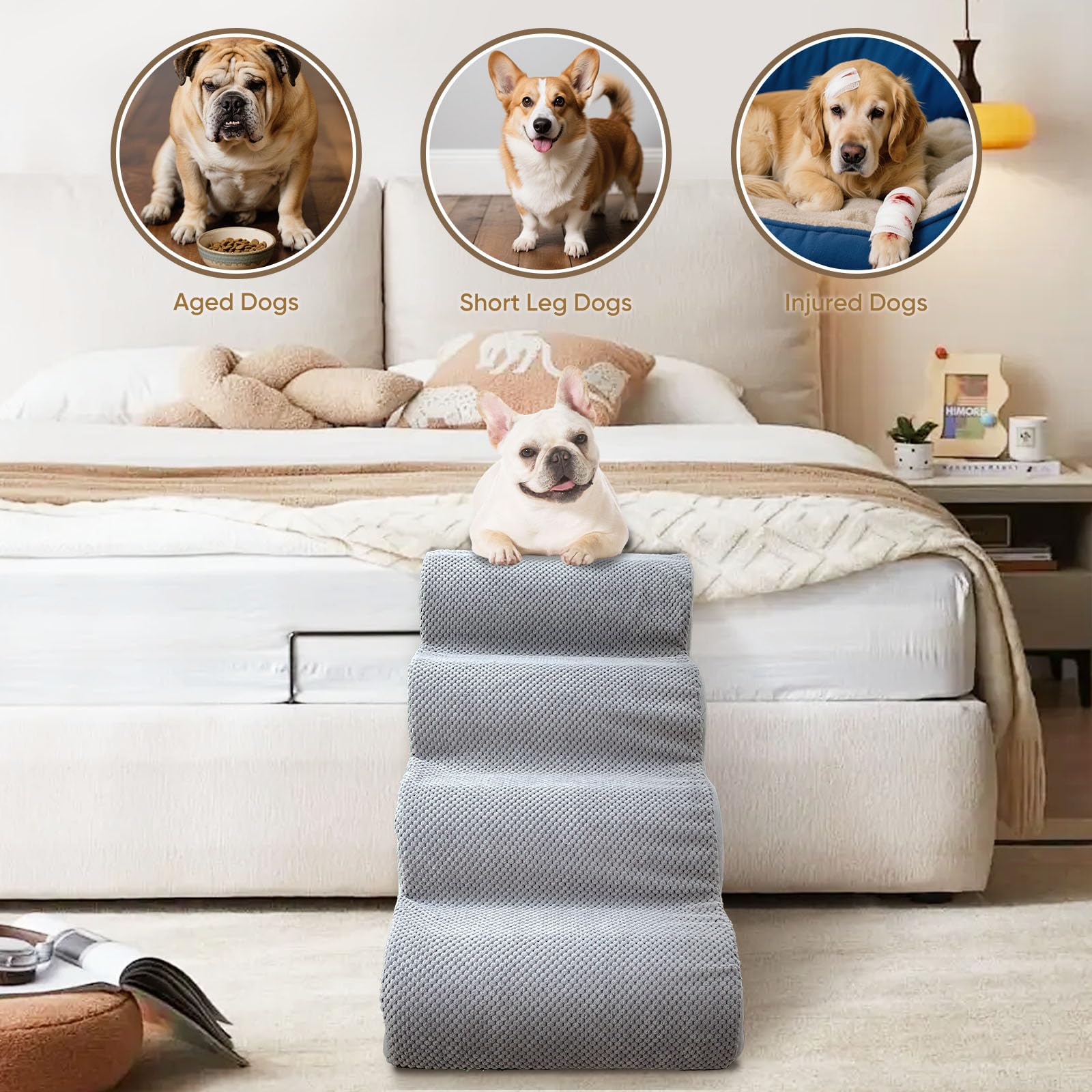 PAWSCRAT Escalera para cama de mascotas, apoyo estable para subir