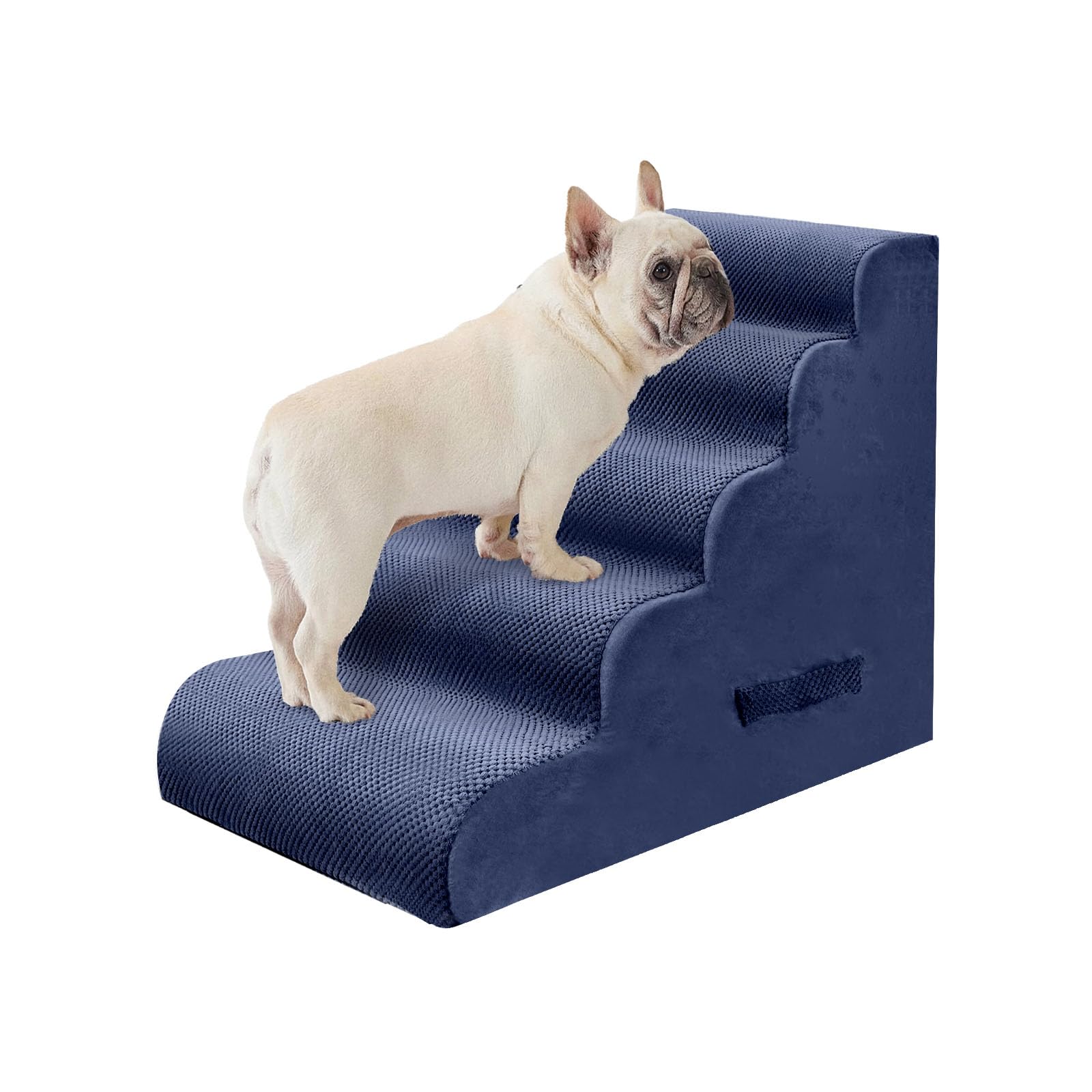 PAWSCRAT Escaleras para perros pequeños en azul con 5 pasos, ideal para subir a la cama